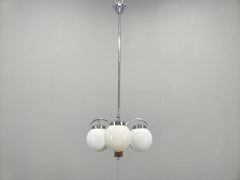 Art-Deco-Kronleuchter, Chrom, Nussbaum und Glas, 1930er Jahre