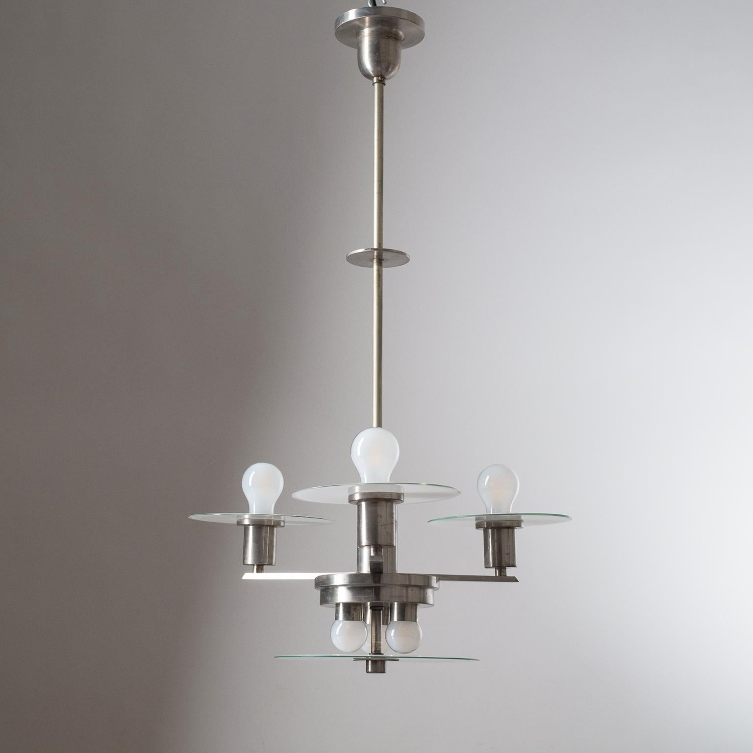 Art Deco Chandelier, circa 1930, Nickel and Glass For Sale 5