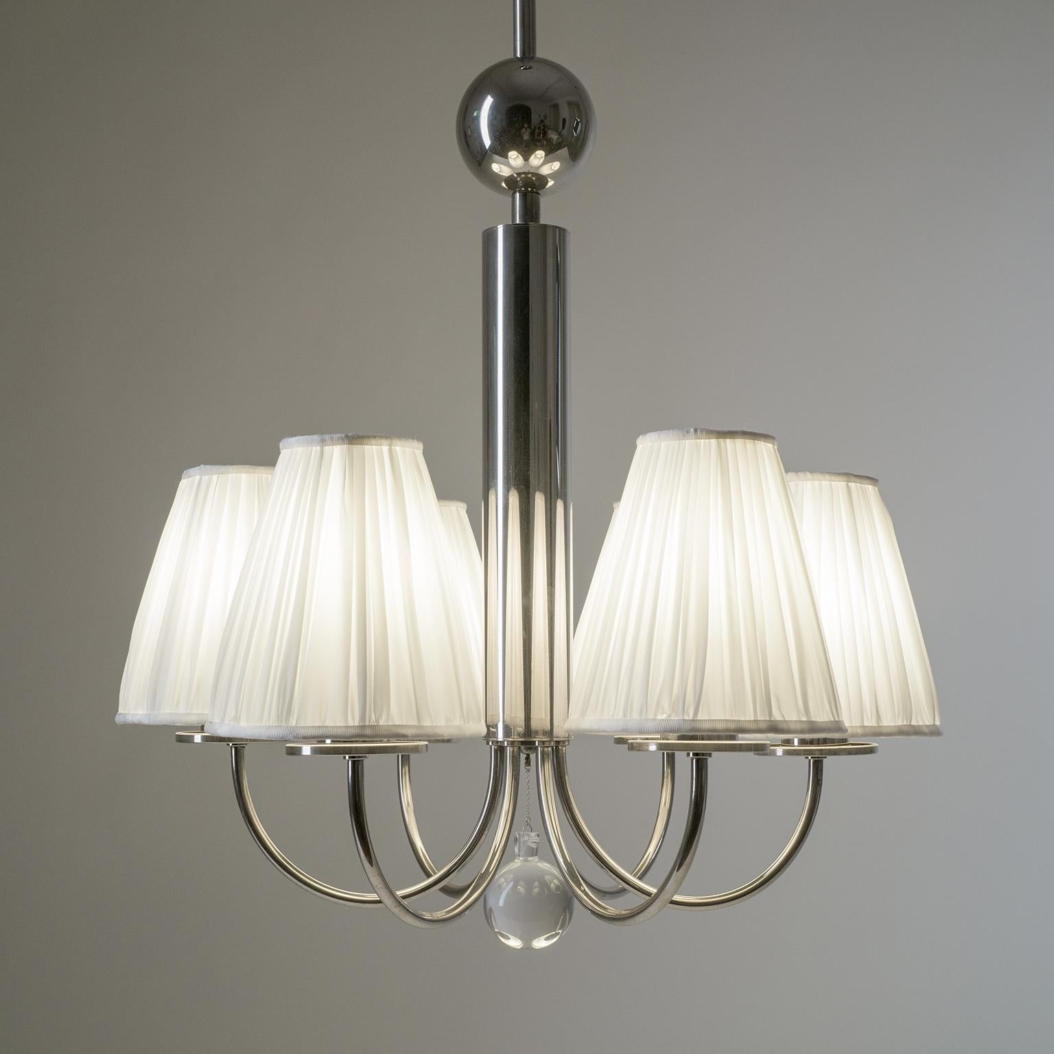 Bauhaus Chandelier, circa 1930, Nickel and Glass For Sale 4