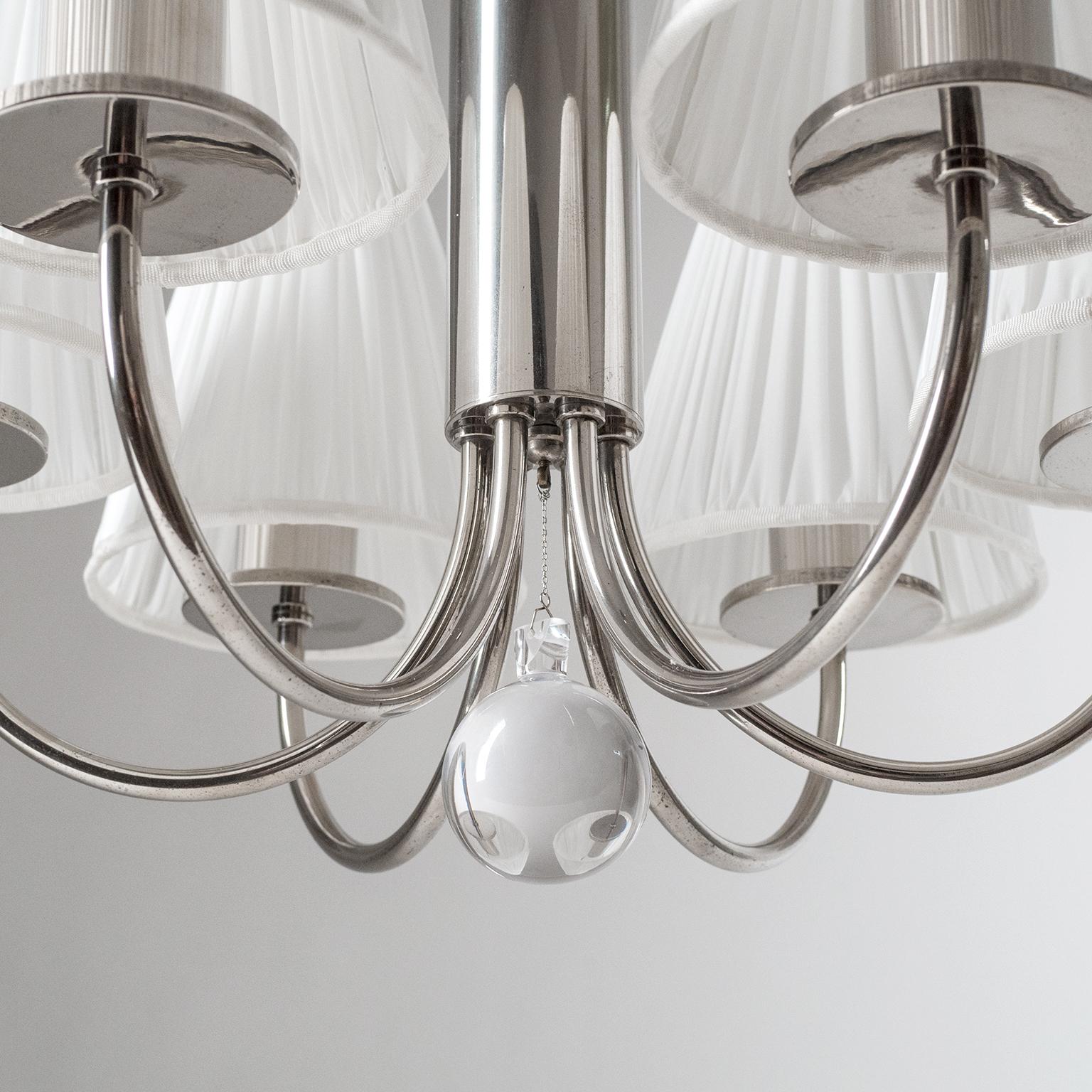 Bauhaus Chandelier, circa 1930, Nickel and Glass For Sale 6