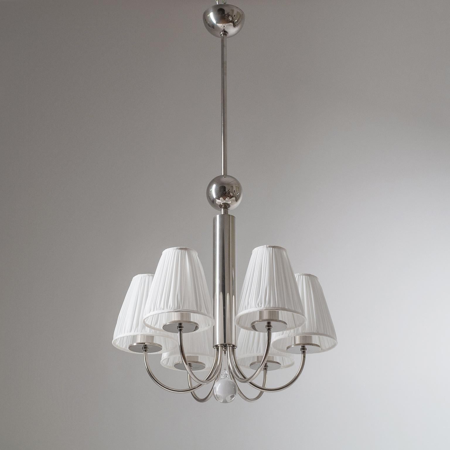 Bauhaus Chandelier, circa 1930, Nickel and Glass For Sale 7