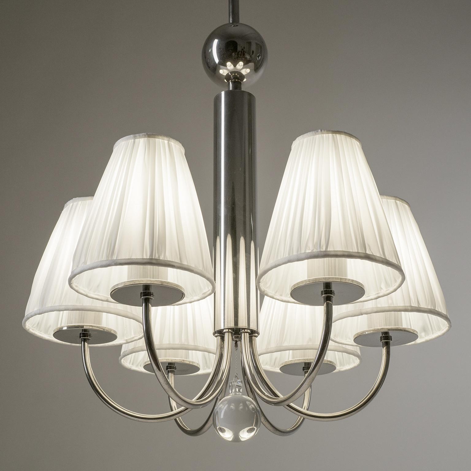 Bauhaus Chandelier, circa 1930, Nickel and Glass For Sale 8