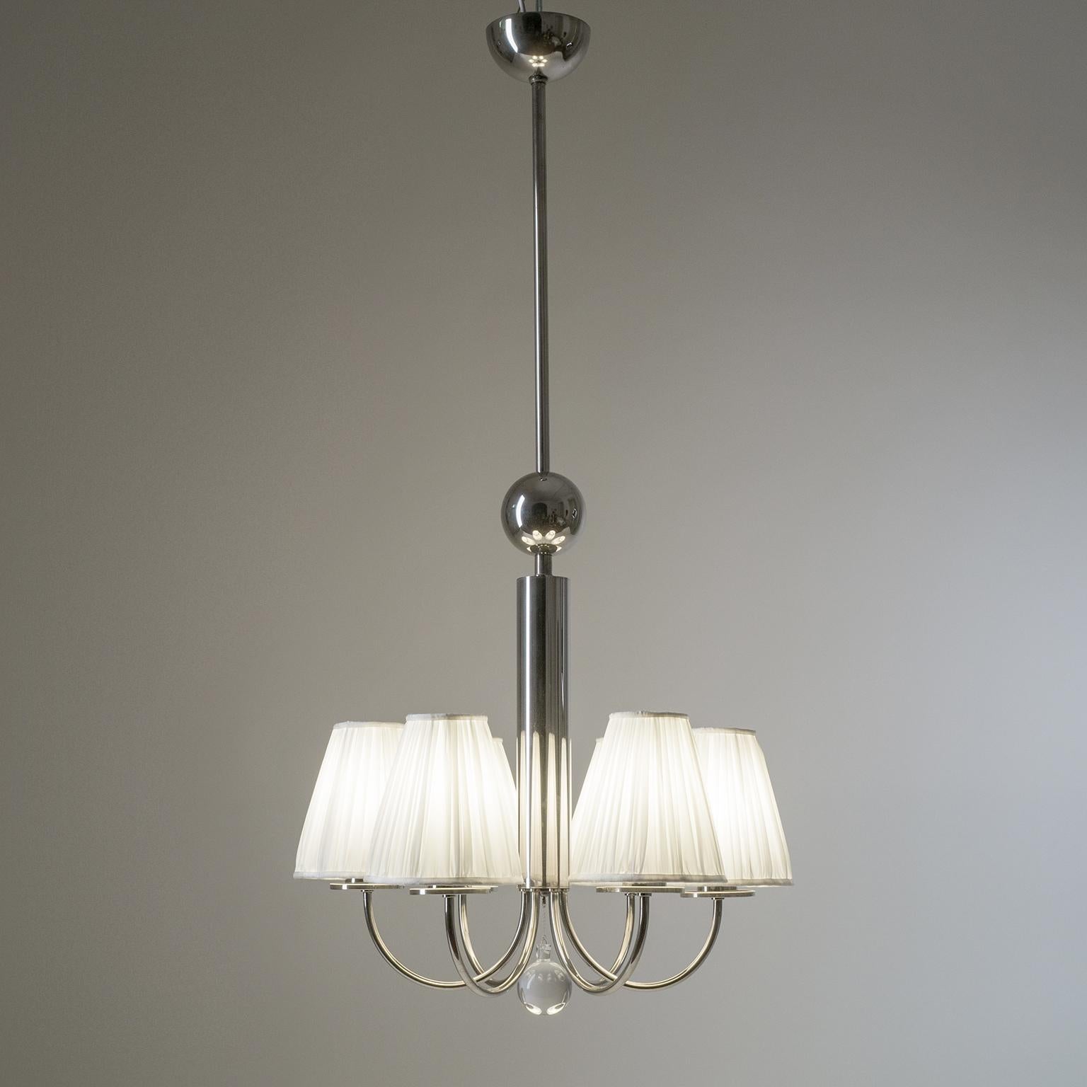 Bauhaus Chandelier, circa 1930, Nickel and Glass For Sale 9