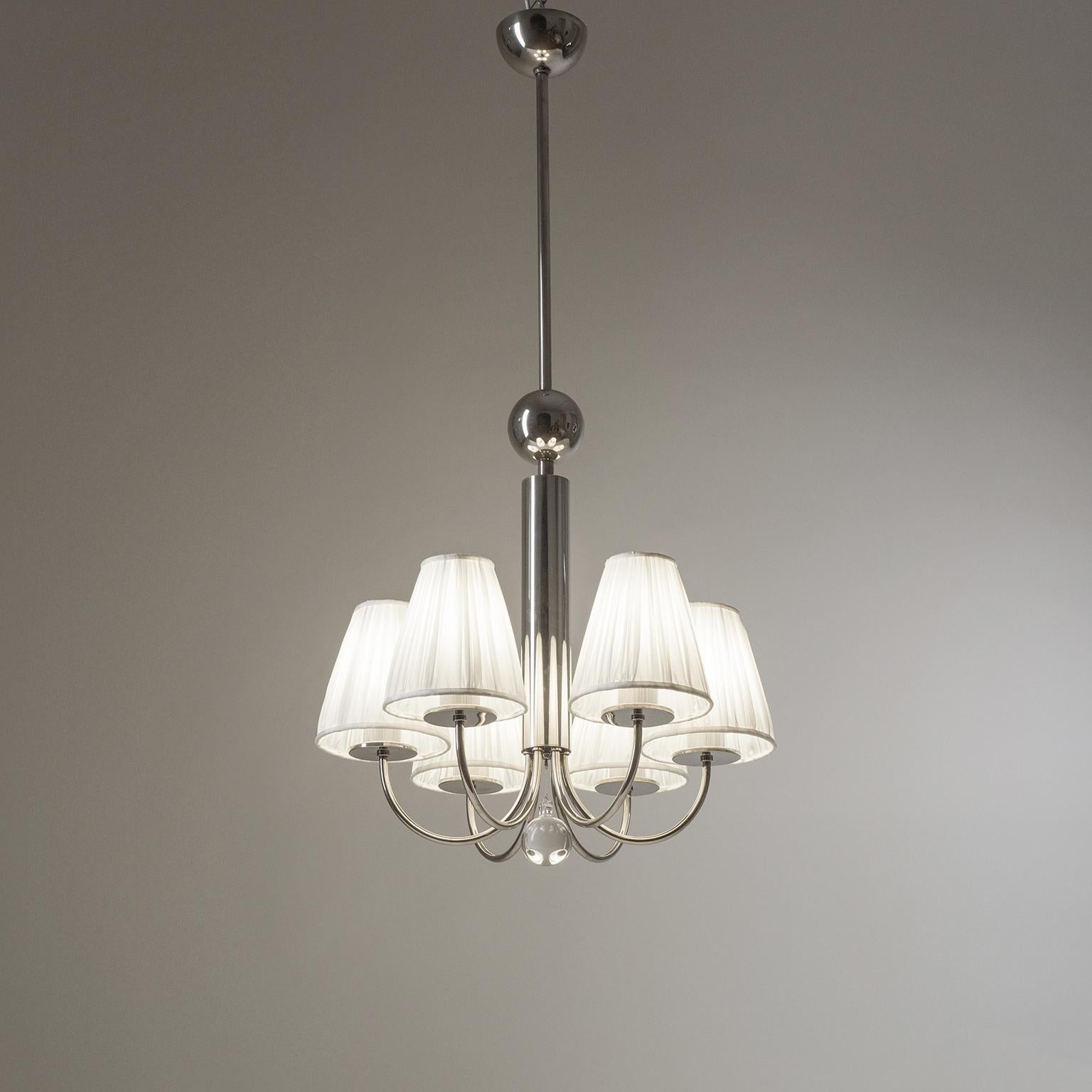 Bauhaus Chandelier, circa 1930, Nickel and Glass For Sale 10