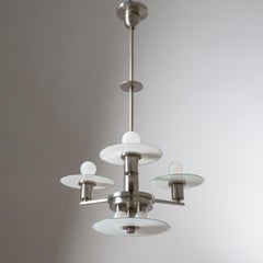 Lampadario Art Déco, 1930 circa, nichel e vetro