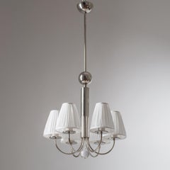 Bauhaus Chandelier, circa 1930, Nickel and Glass