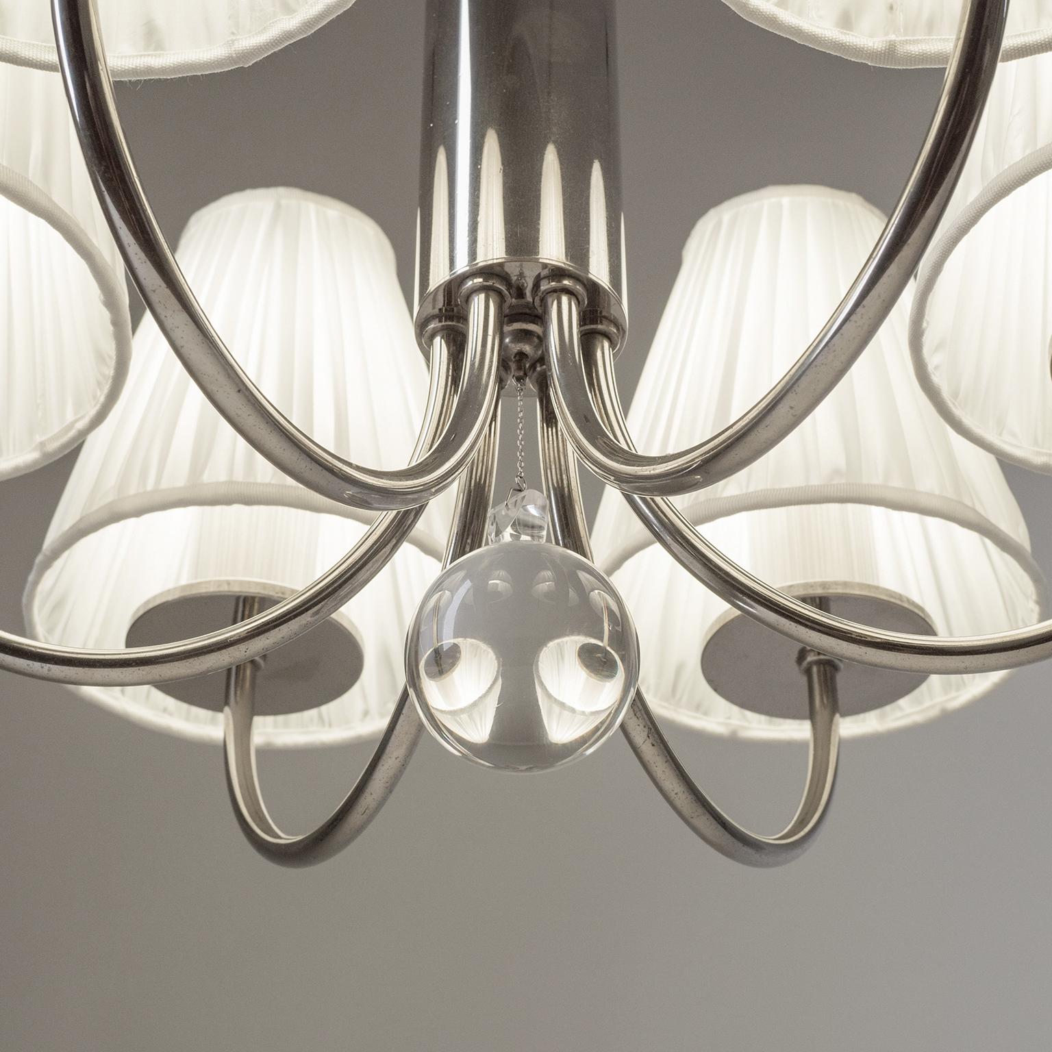 Bauhaus Chandelier, circa 1930, Nickel and Glass In Good Condition For Sale In Vienna, AT