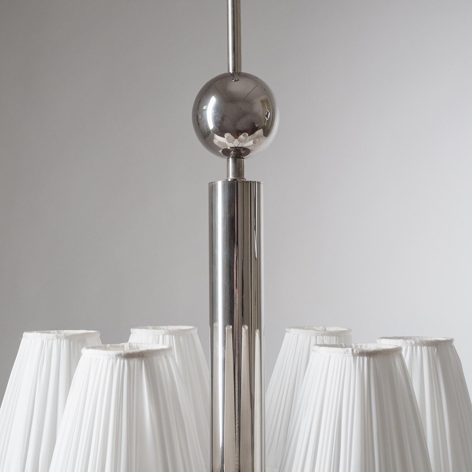 Early 20th Century Bauhaus Chandelier, circa 1930, Nickel and Glass For Sale