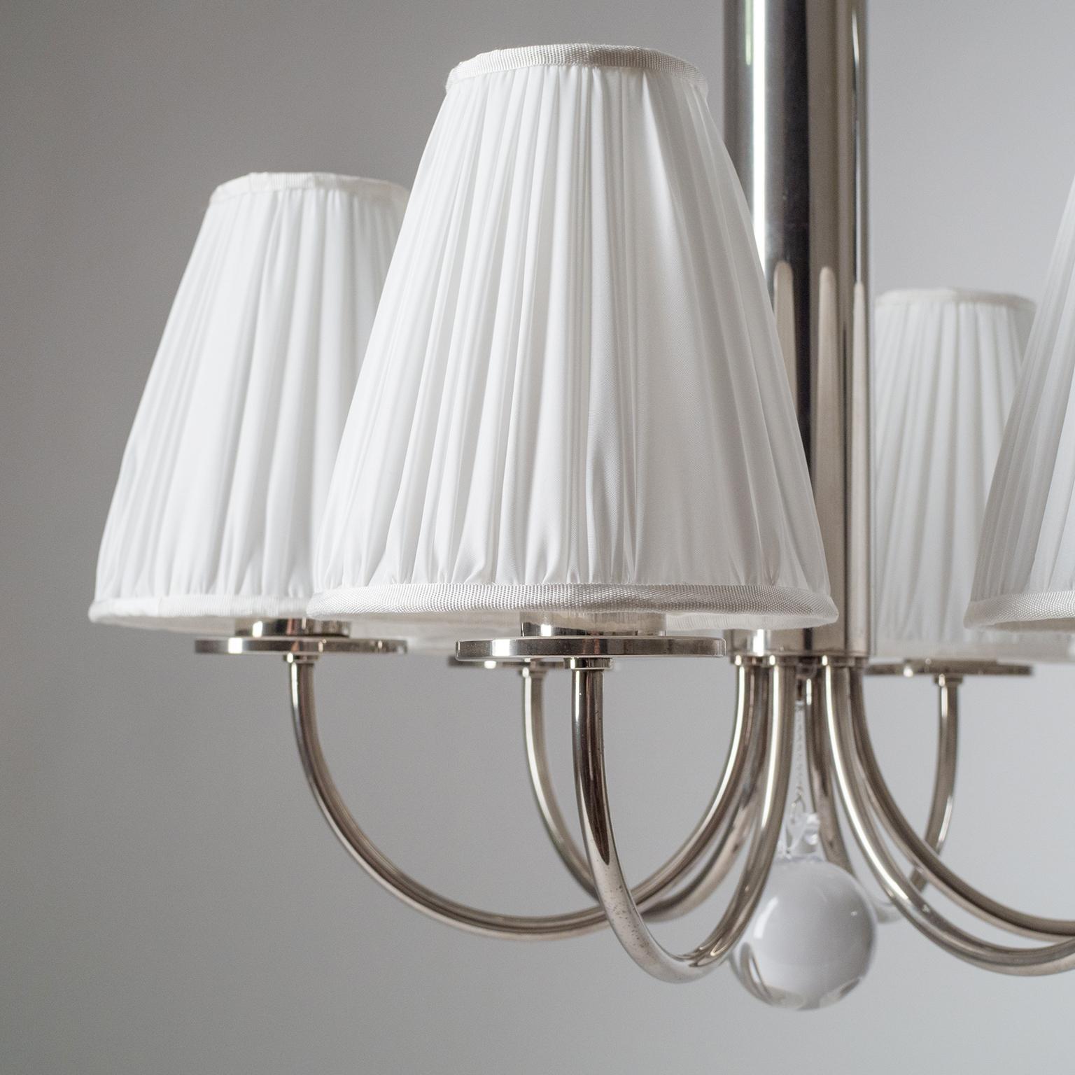 Bauhaus Chandelier, circa 1930, Nickel and Glass For Sale 1