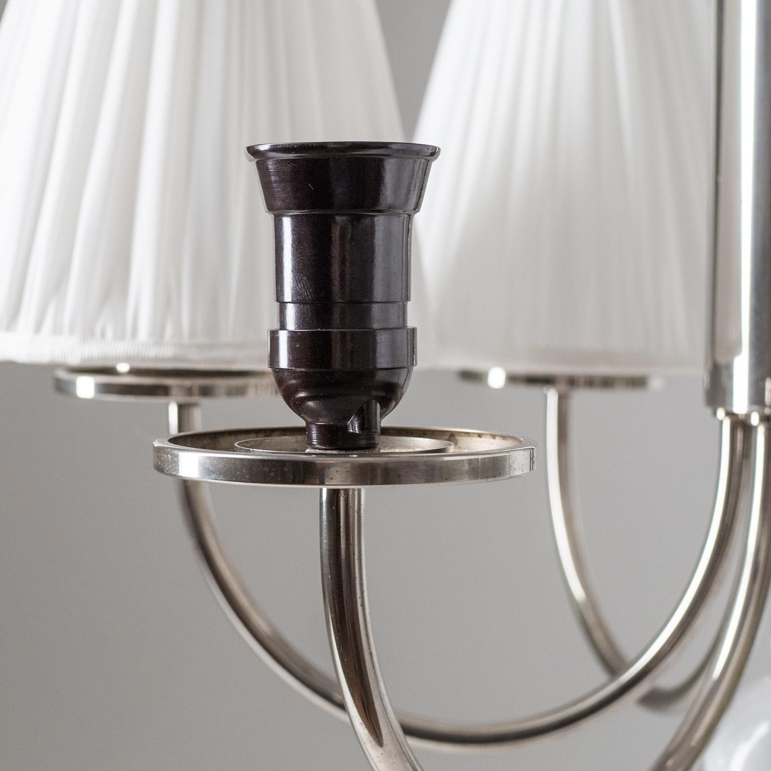 Bauhaus Chandelier, circa 1930, Nickel and Glass For Sale 2