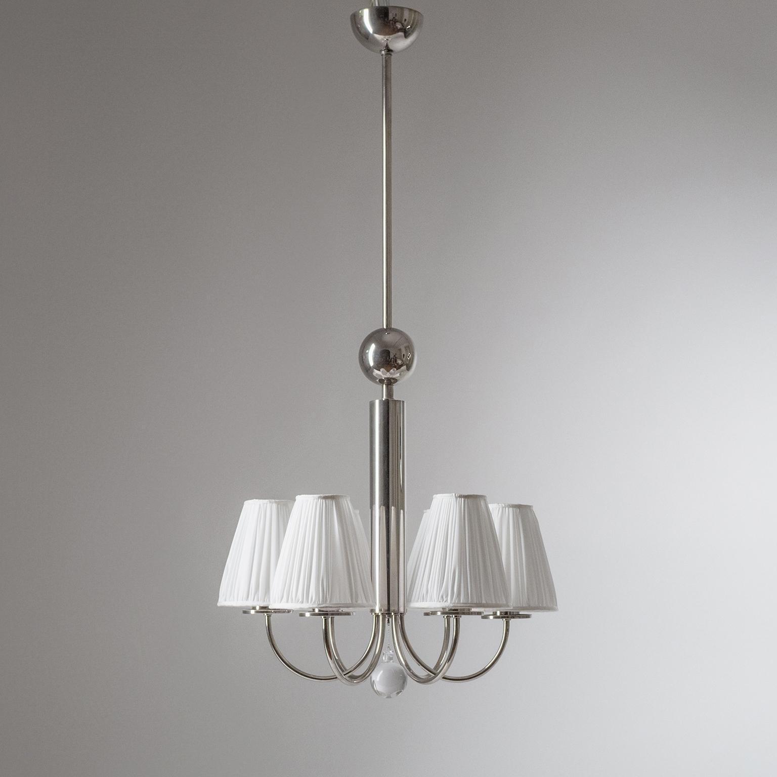 Bauhaus Chandelier, circa 1930, Nickel and Glass For Sale 3