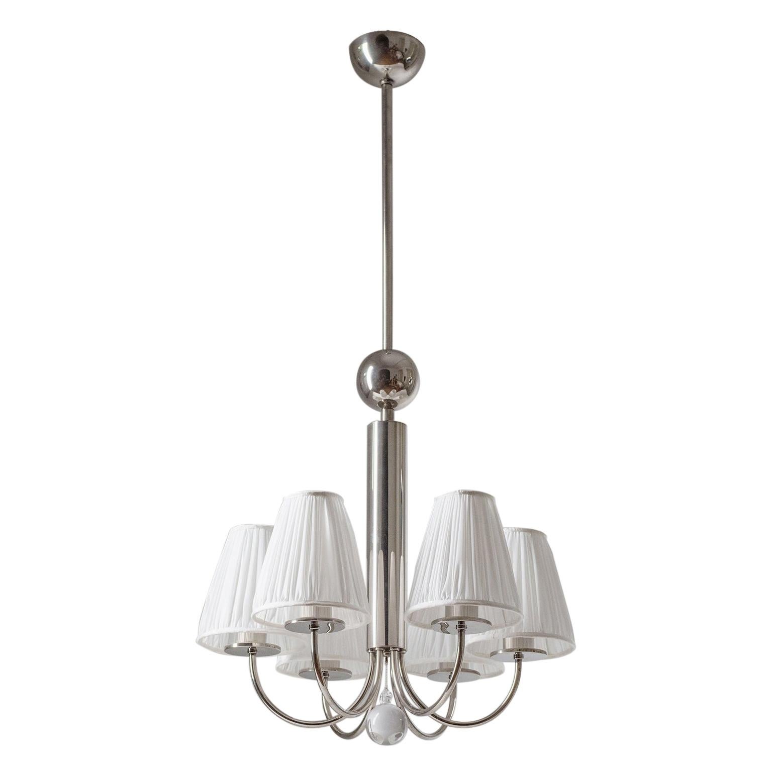 Bauhaus Chandelier, circa 1930, Nickel and Glass For Sale