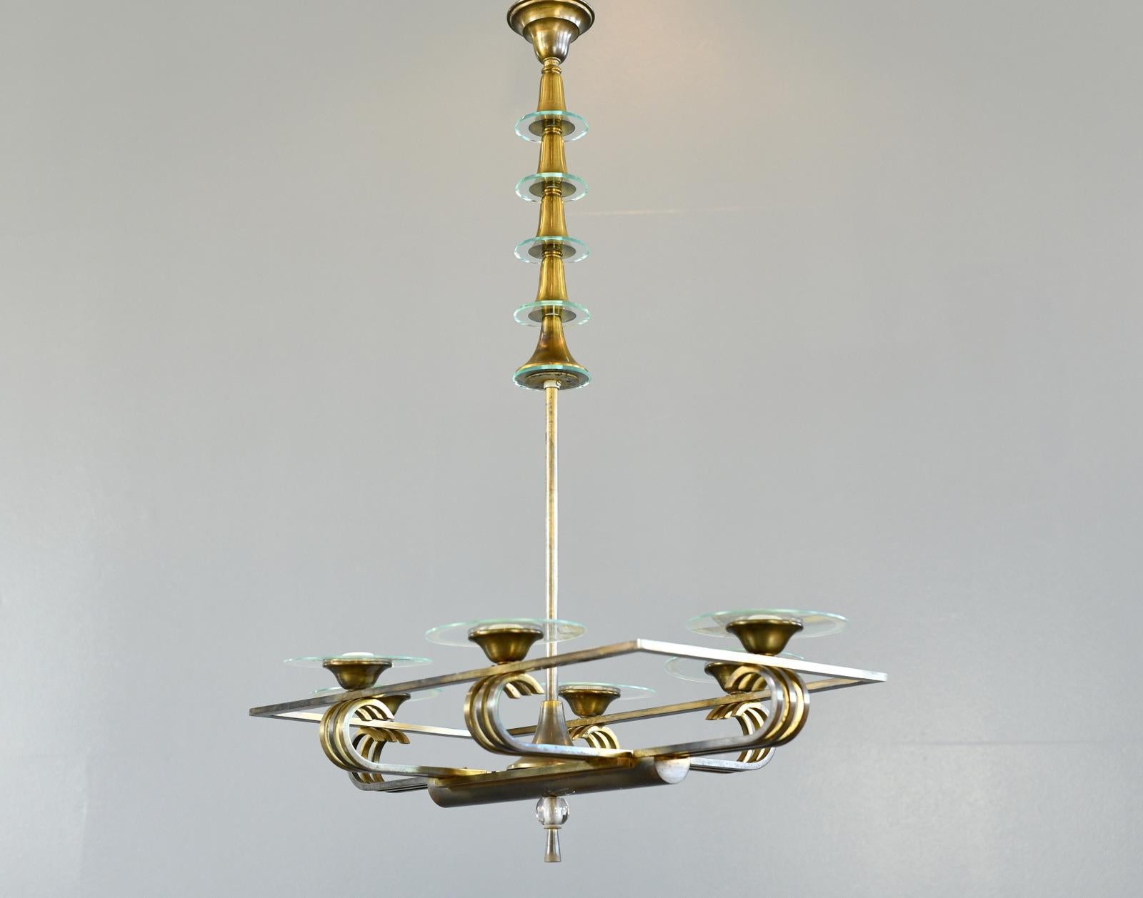 Brass Art Deco Chandelier Circa 1930s For Sale