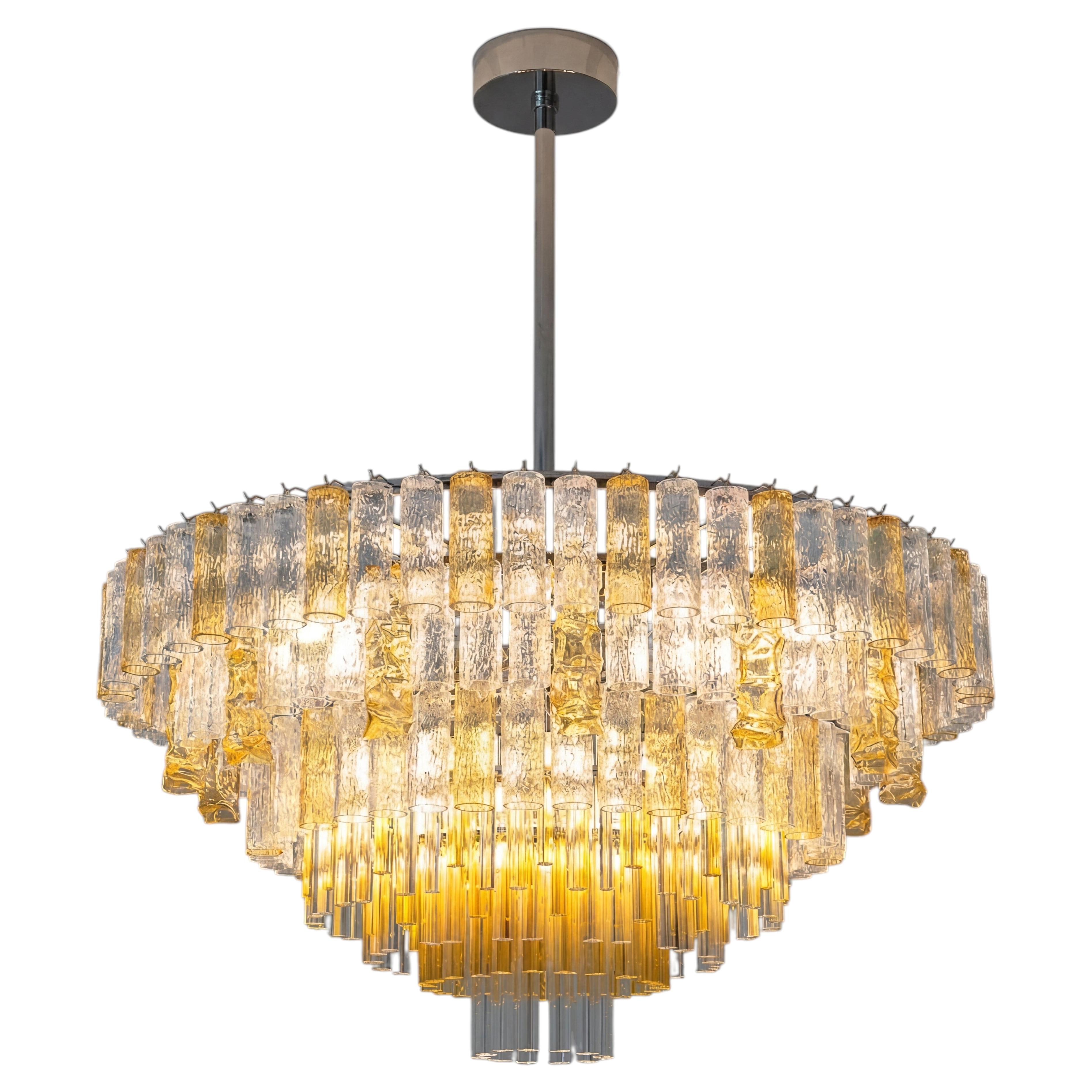 Art deco chandelier composed by handcrafted Murano glass elements