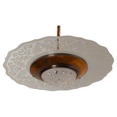 Lustre Art déco en cuivre et verre, suspension de plafond, années 1940