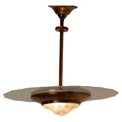 Lustre Art déco en cuivre et verre, suspension de plafond, années 1940