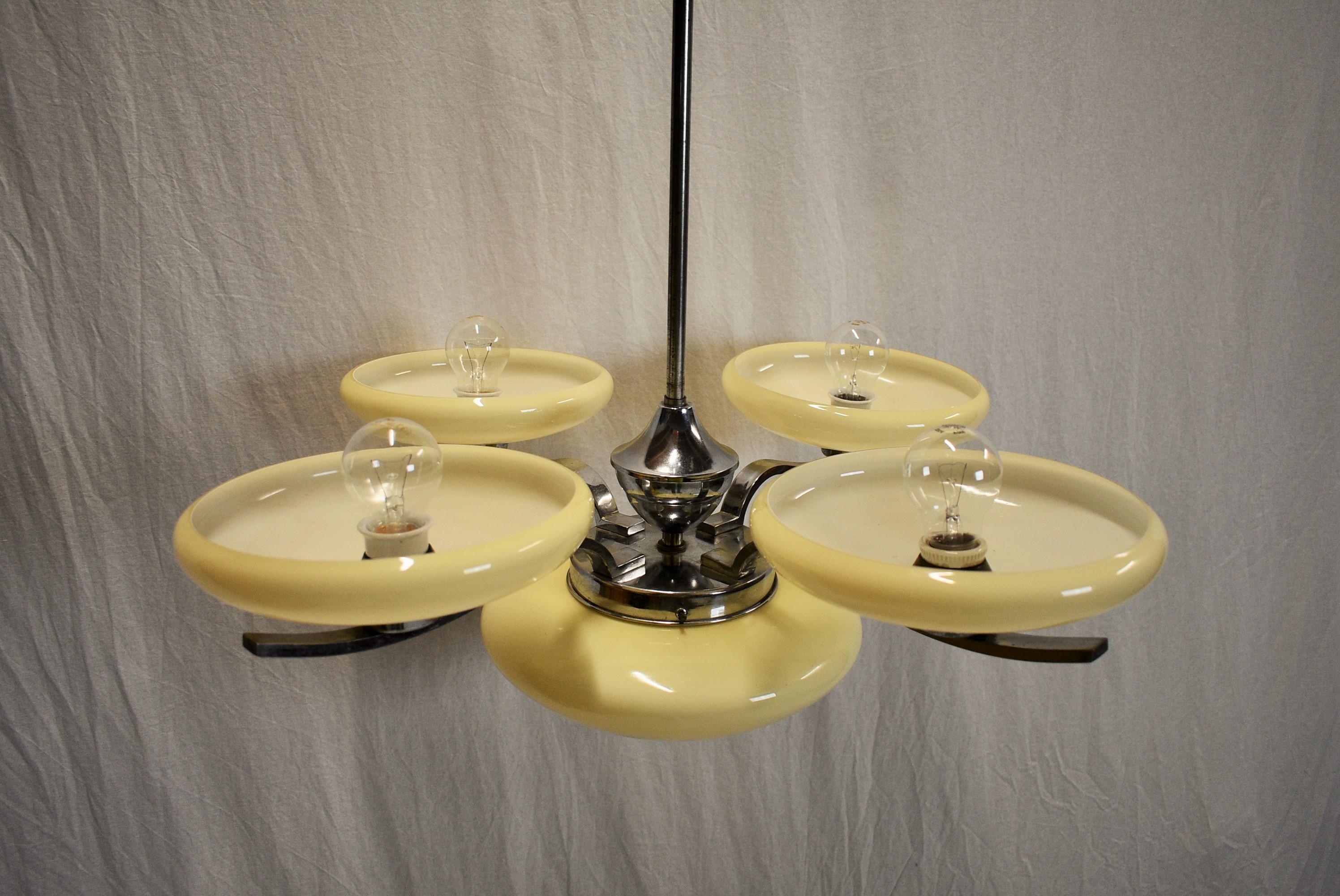 Mid-20th Century Art Deco Chandelier, Czechoslovakia, 1930s For Sale