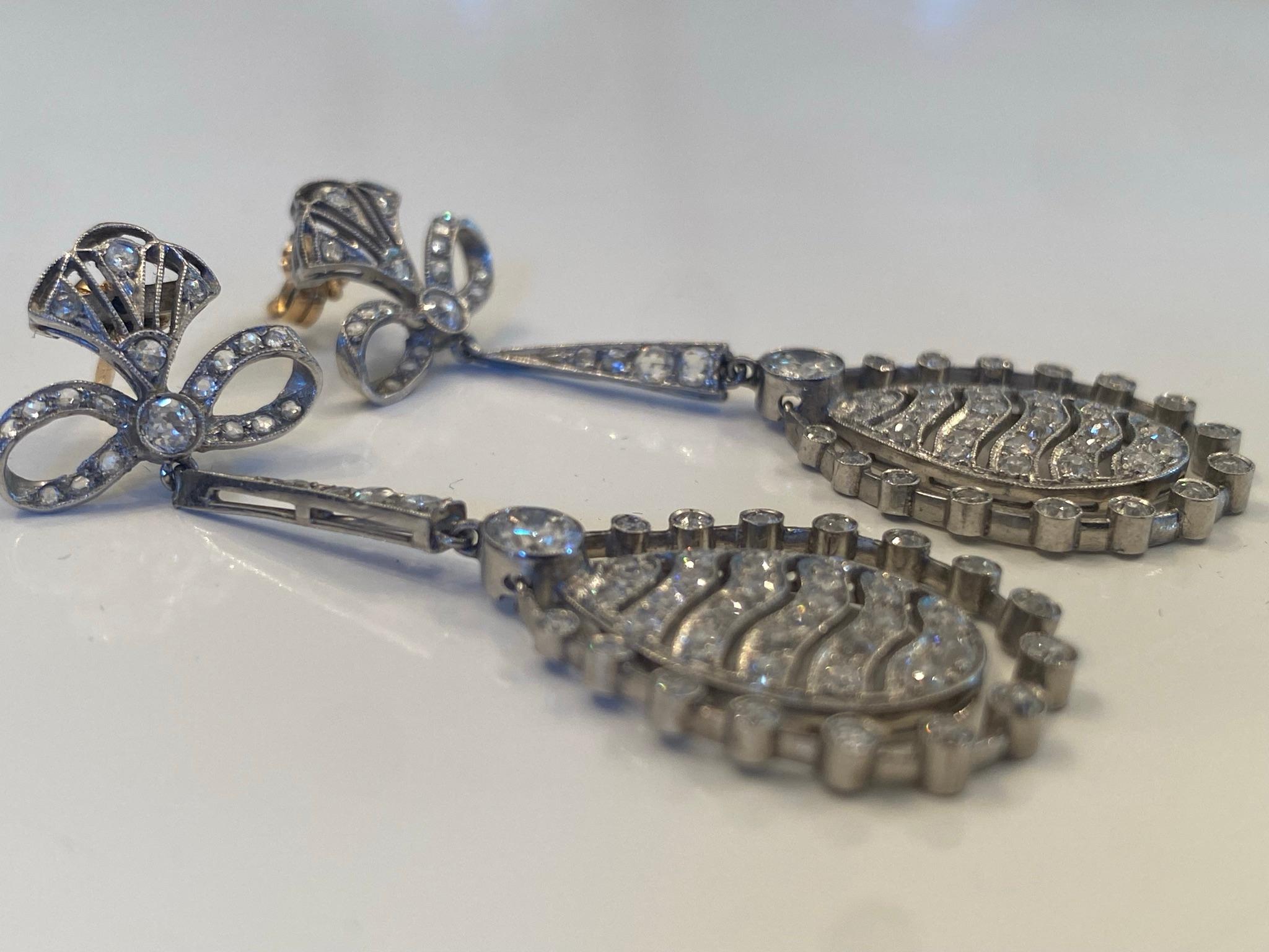Mixed Cut Art Deco Chandelier Diamond Earrings For Sale