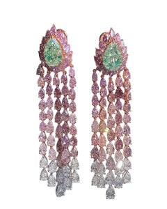art deco chandelier earrings in Fancy Light Green diamonds 4.11 carats VS2 GIA