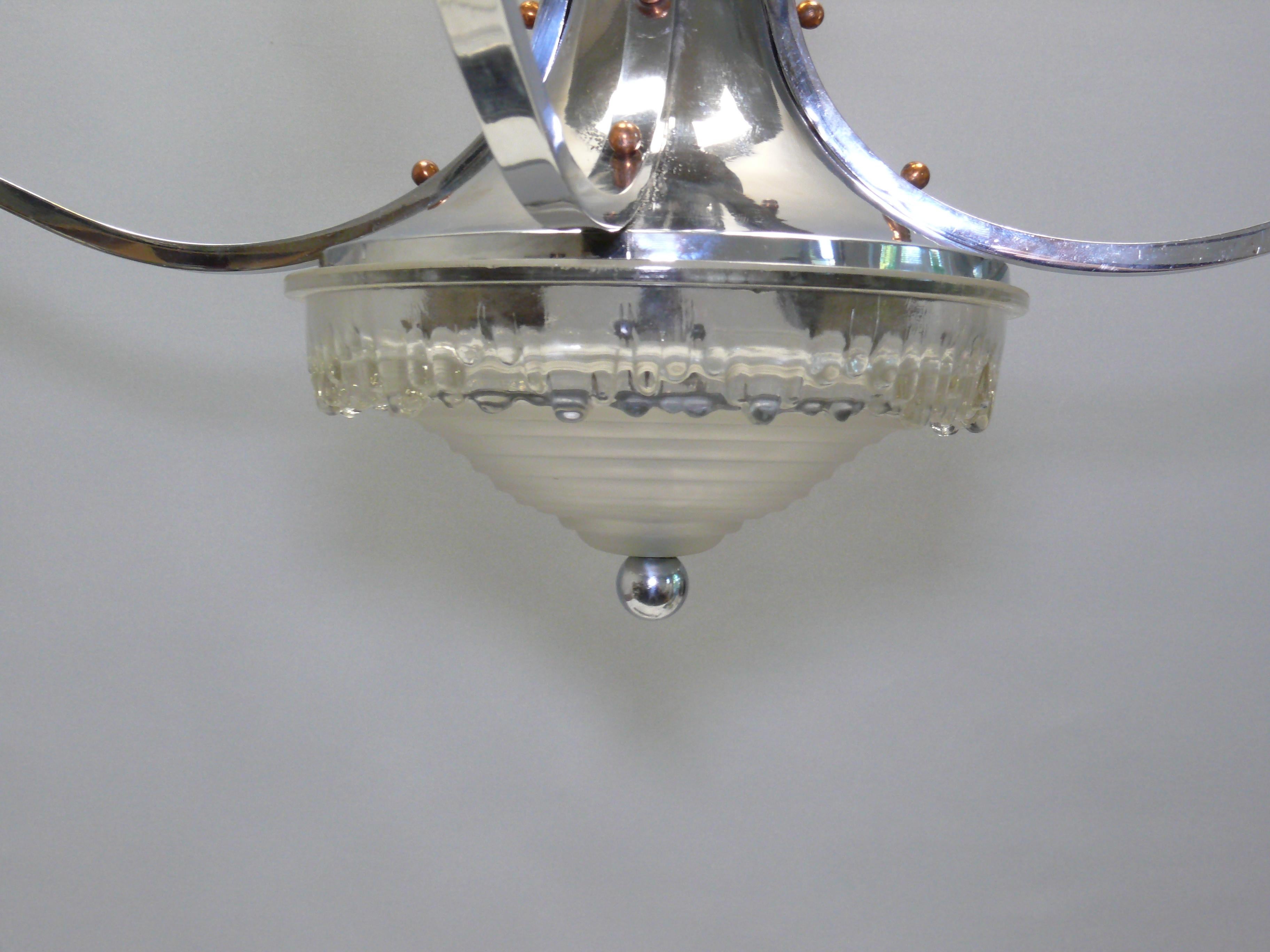 Lustre Art Déco, Ezan France - Chrome, Wood Wood - 1930 3