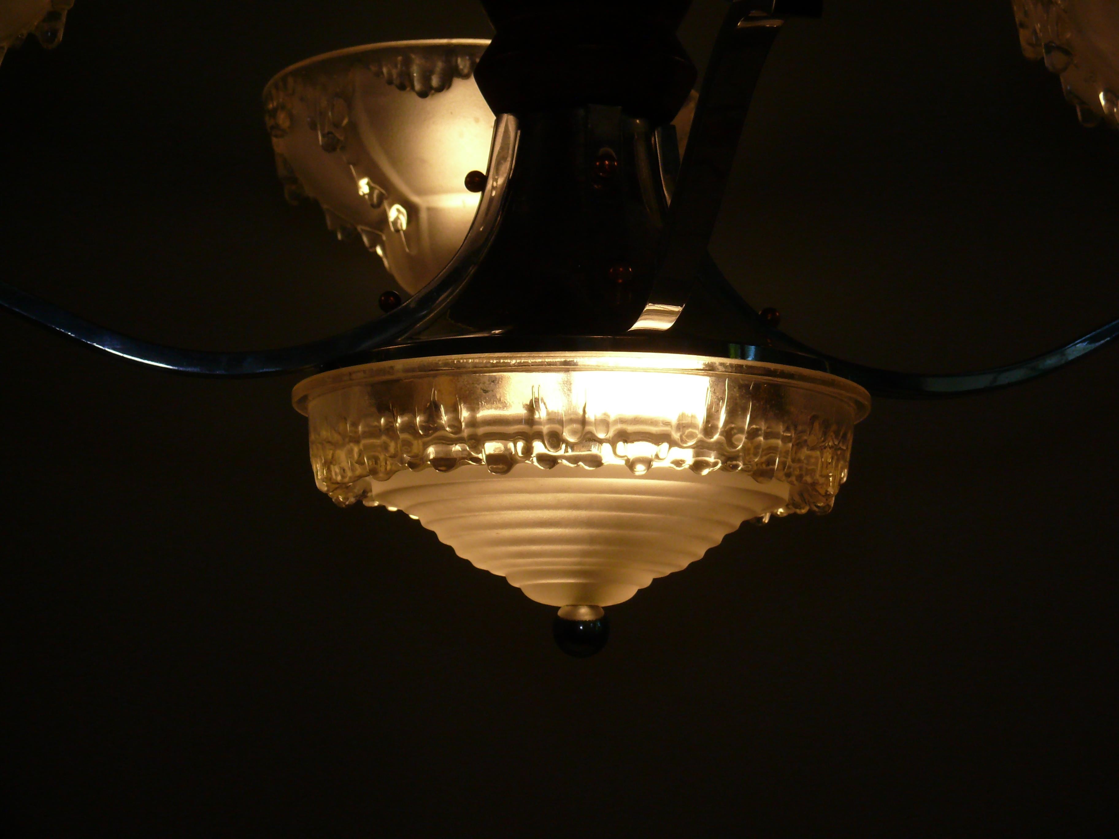 Lustre Art Déco, Ezan France - Chrome, Wood Wood - 1930 4