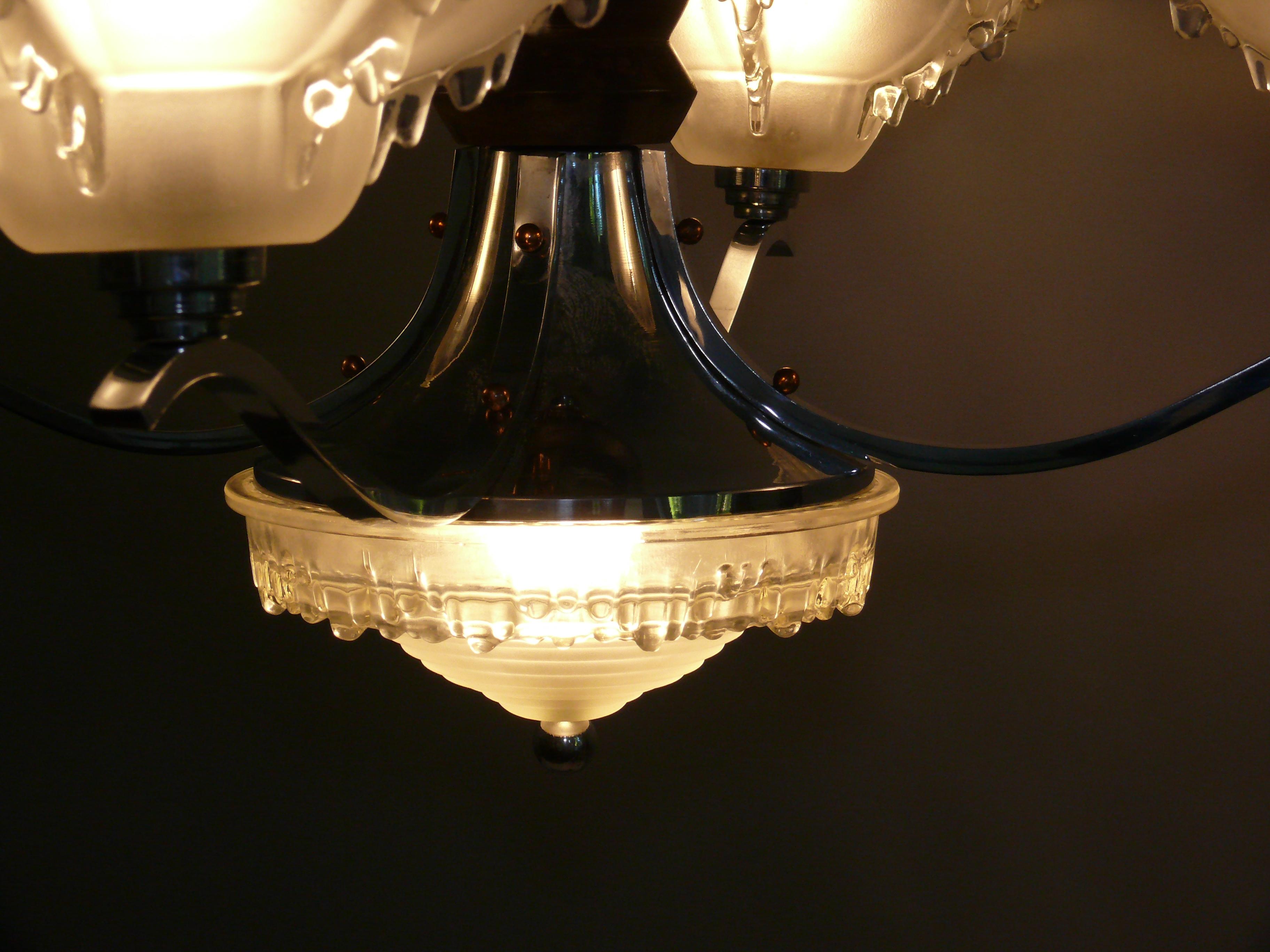 Lustre Art Déco, Ezan France - Chrome, Wood Wood - 1930 5
