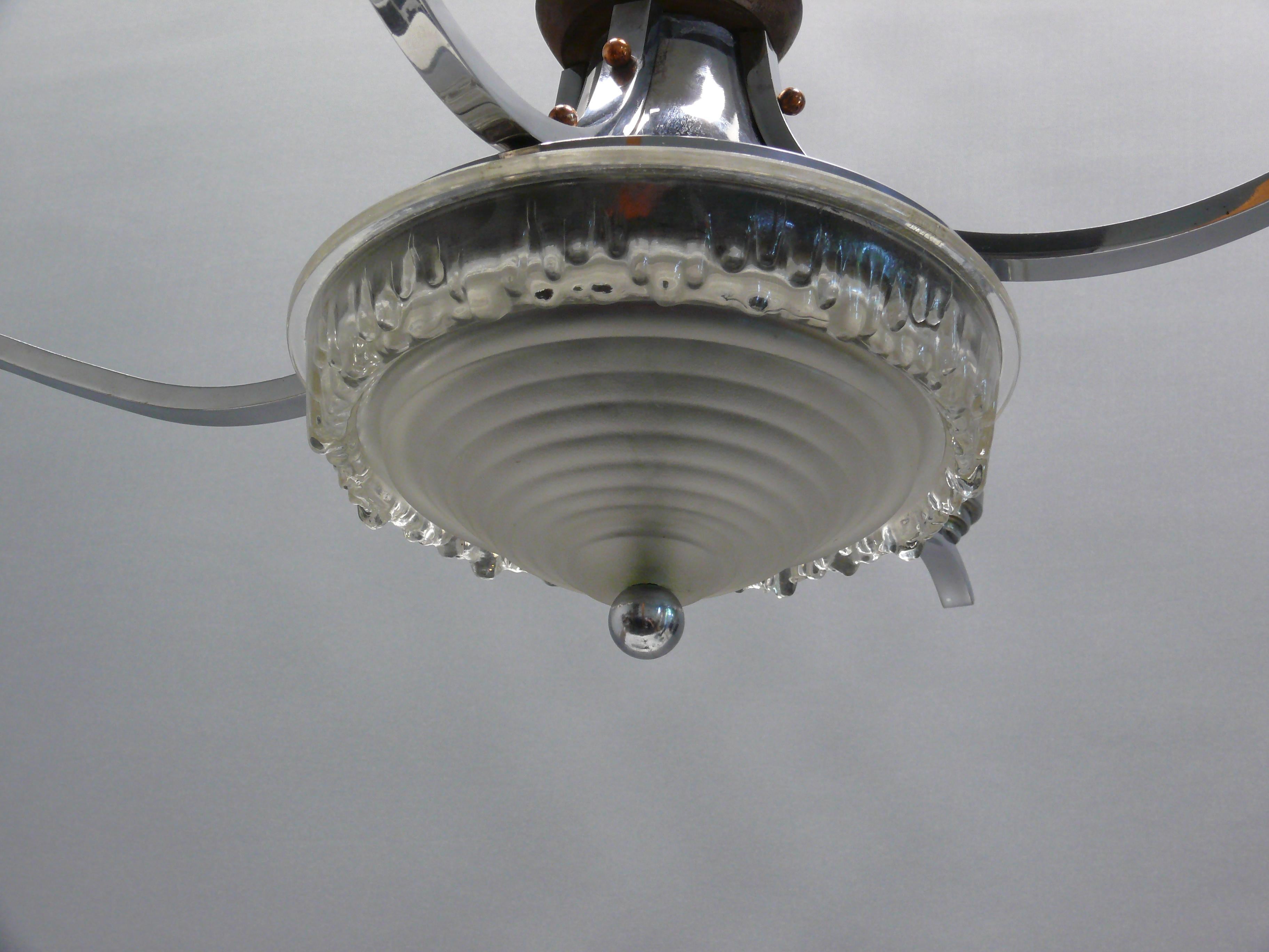 Lustre Art Déco, Ezan France - Chrome, Wood Wood - 1930 6