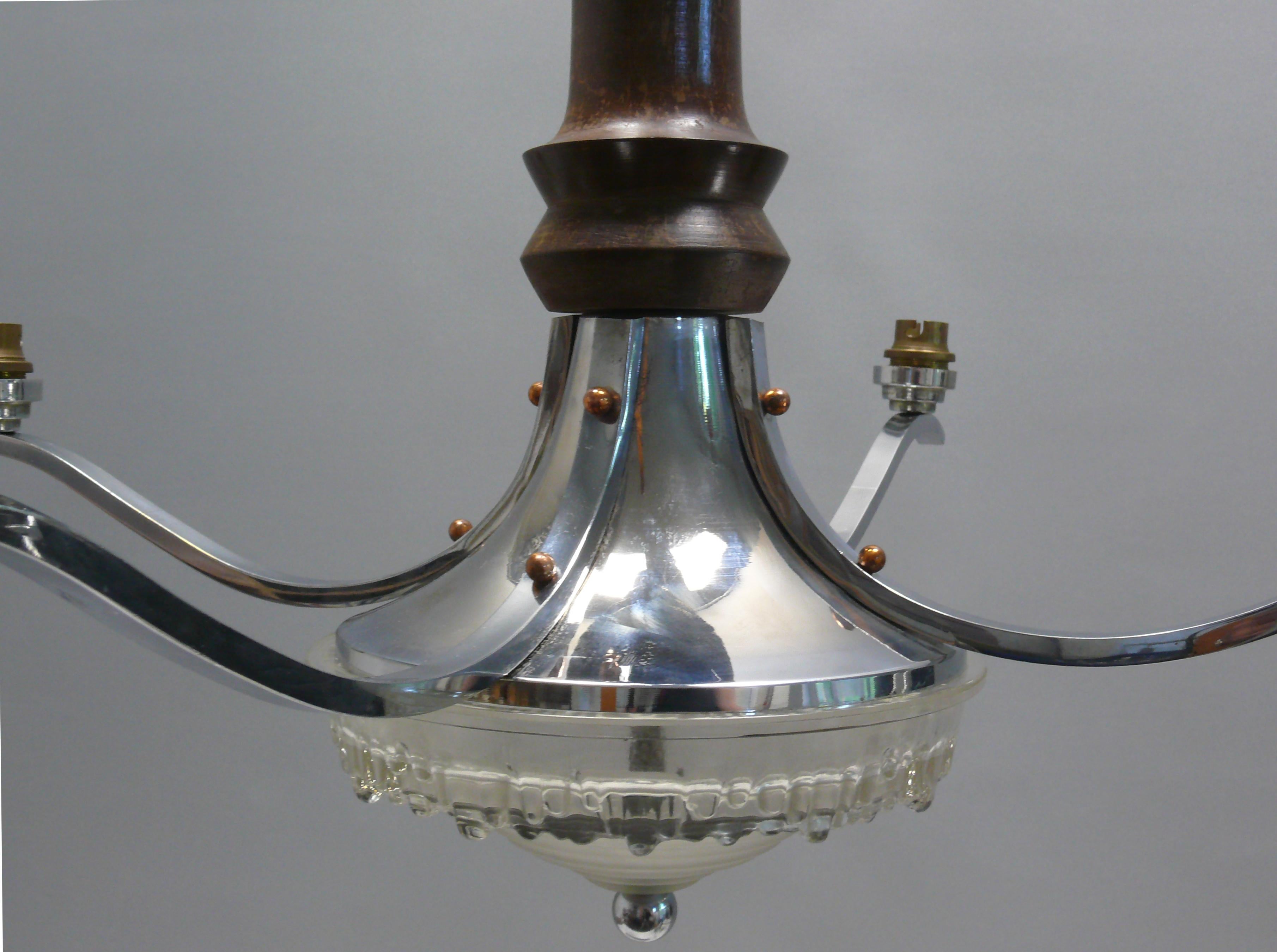 Lustre Art Déco, Ezan France - Chrome, Wood Wood - 1930 2
