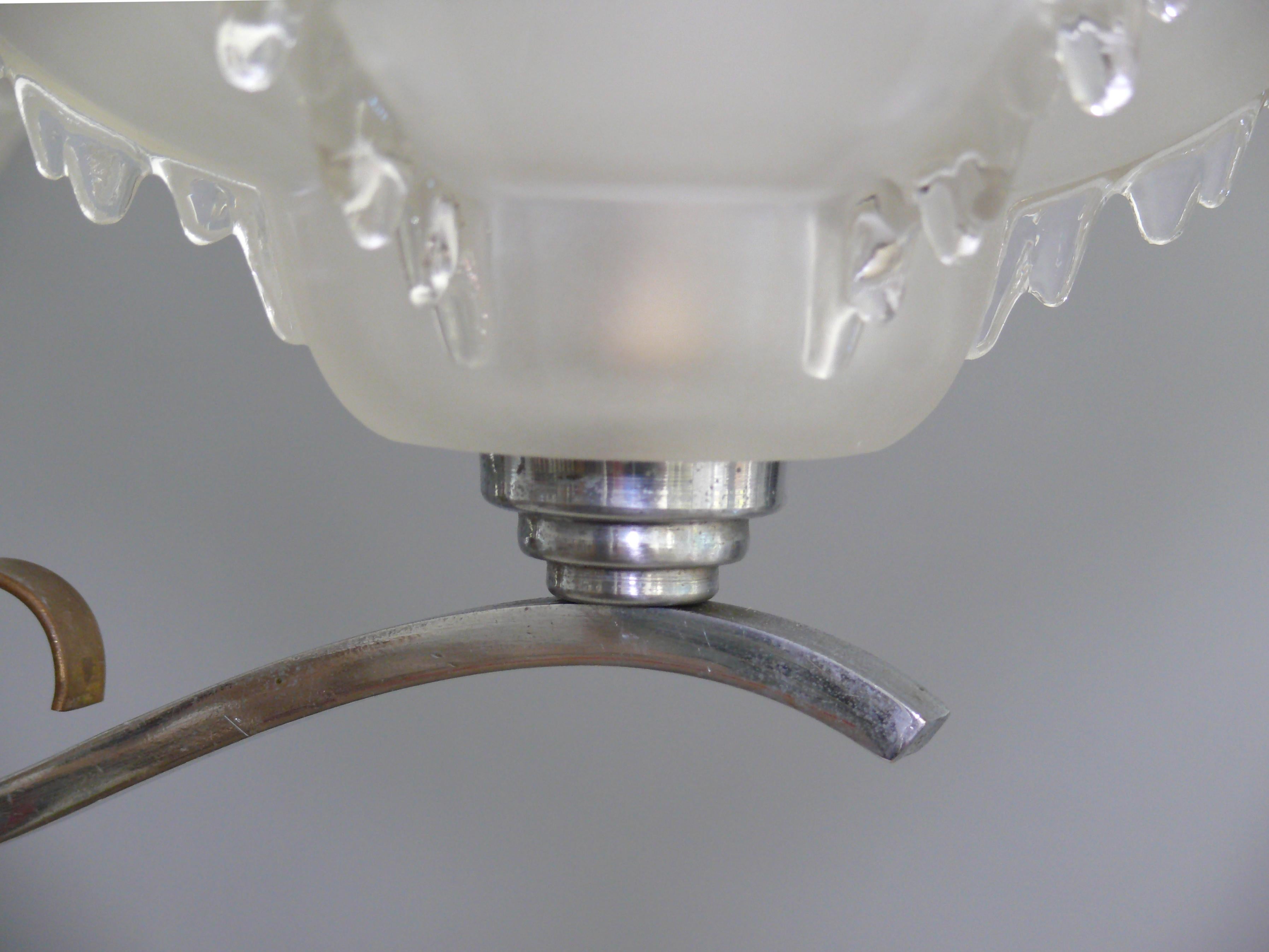 Art Déco Chandelier, EZAN France - Chrome, Wood - 1930 For Sale 3