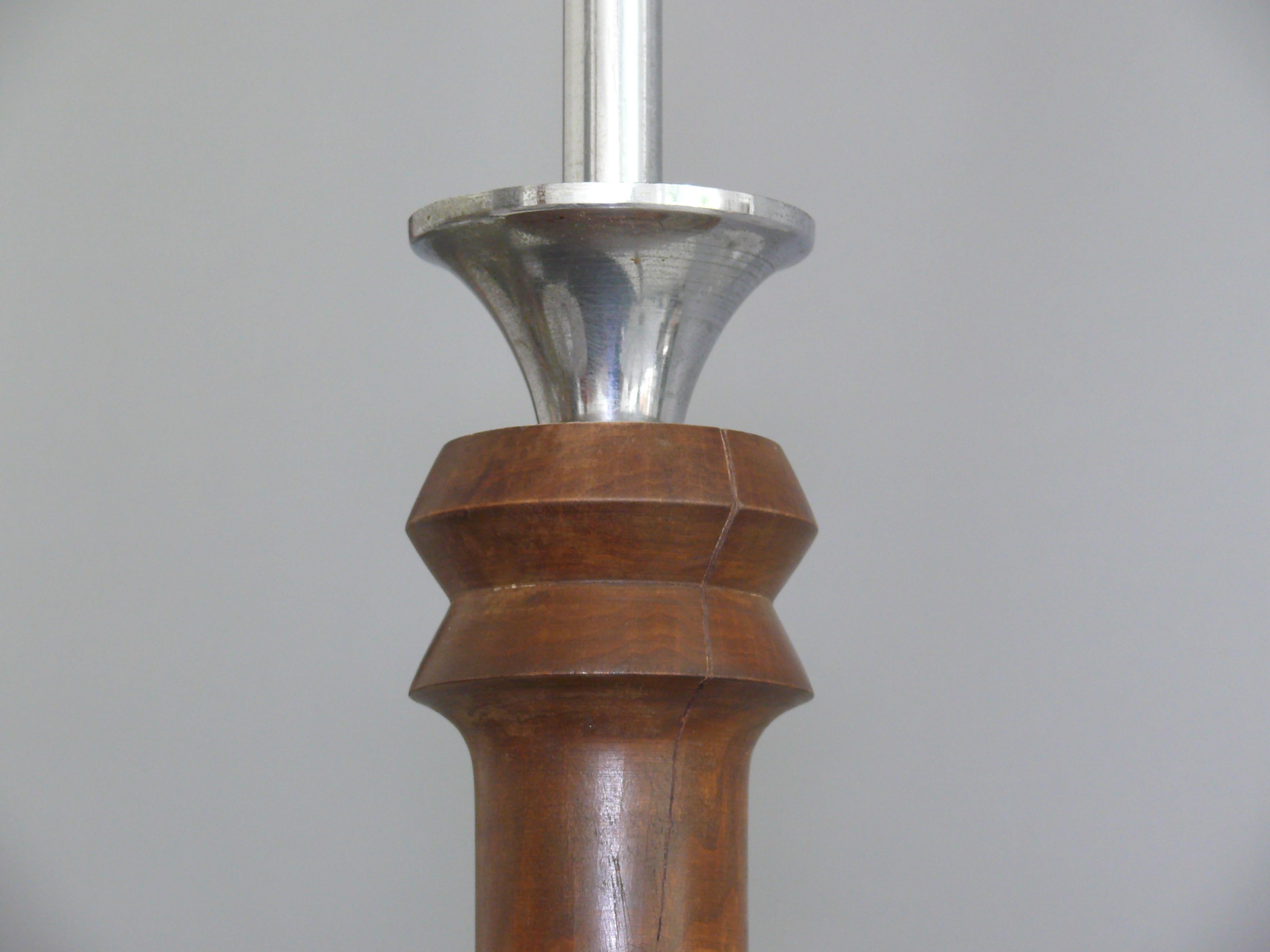 Art Déco Chandelier, EZAN France - Chrome, Wood - 1930 For Sale 6