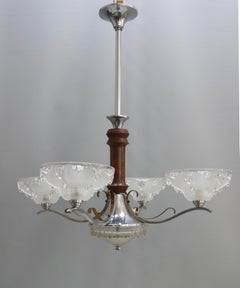 Art Déco-Kronleuchter, Ezan Frankreich - Chrom, Holz - 1930