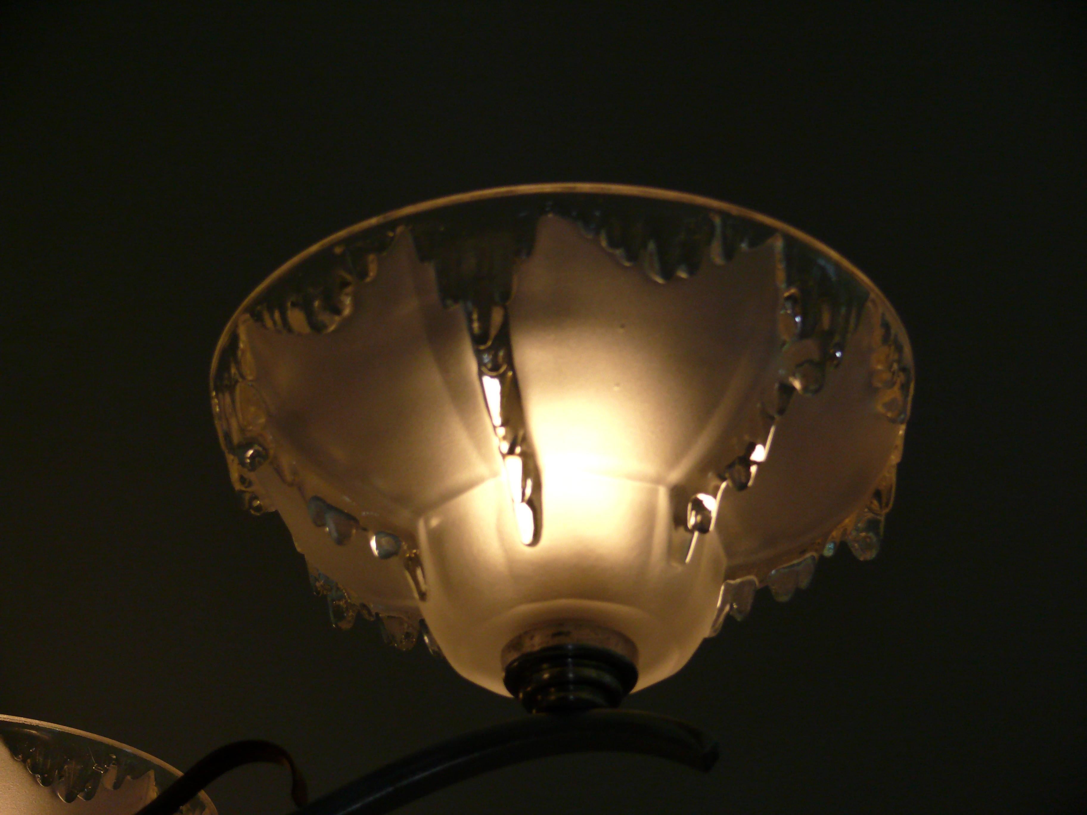 Mid-20th Century Art Déco Chandelier, EZAN France - Chrome, Wood - 1930 For Sale