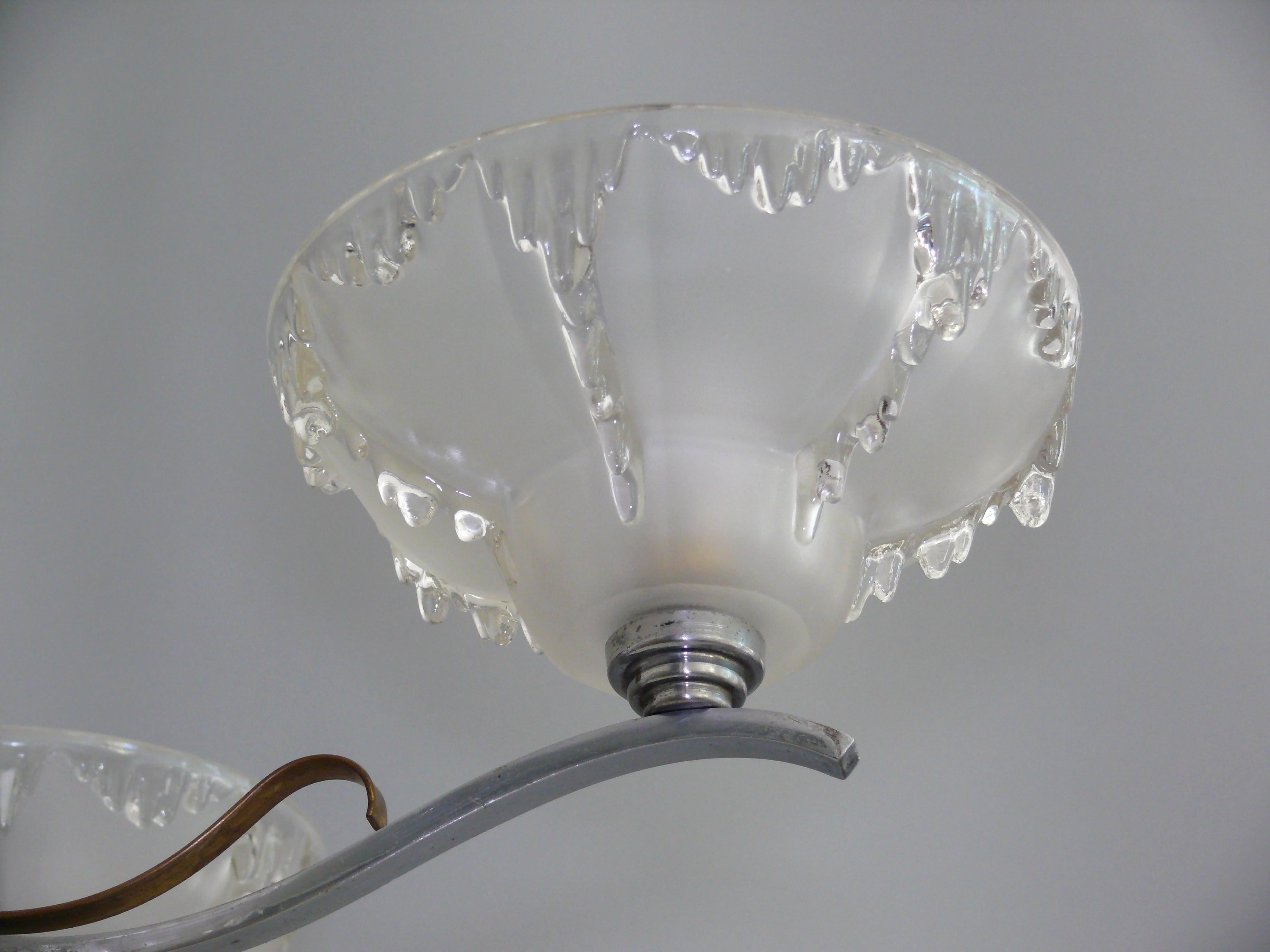 Art Déco Chandelier, EZAN France - Chrome, Wood - 1930 For Sale 2