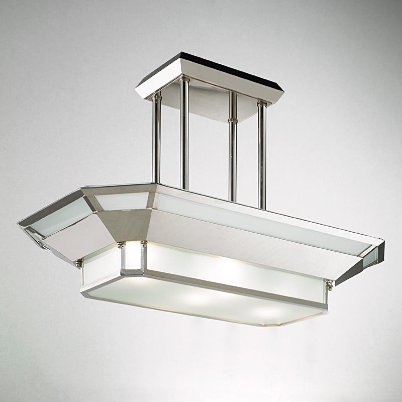 Lampadario Art Deco con finitura in nichel.
