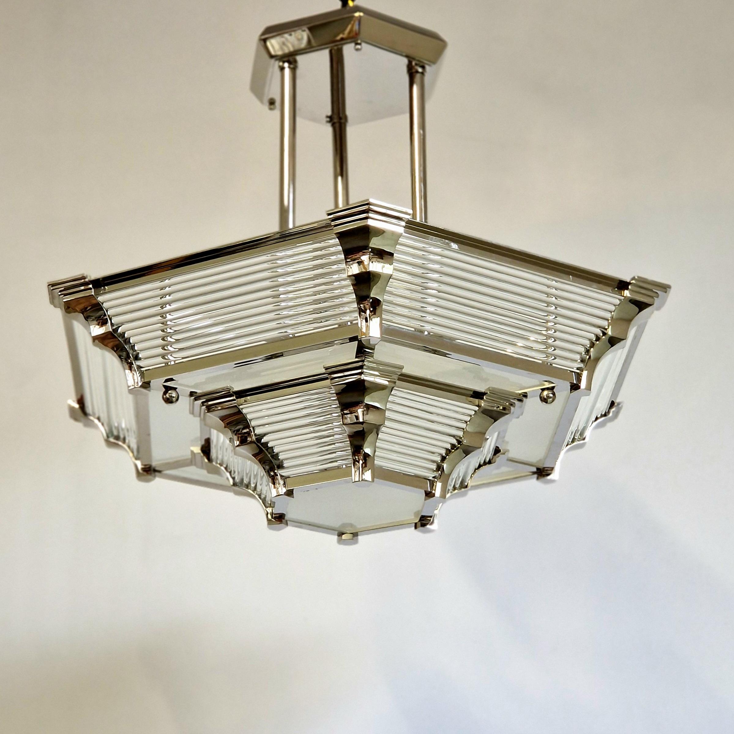 Glass Art Deco Chandelier For Sale