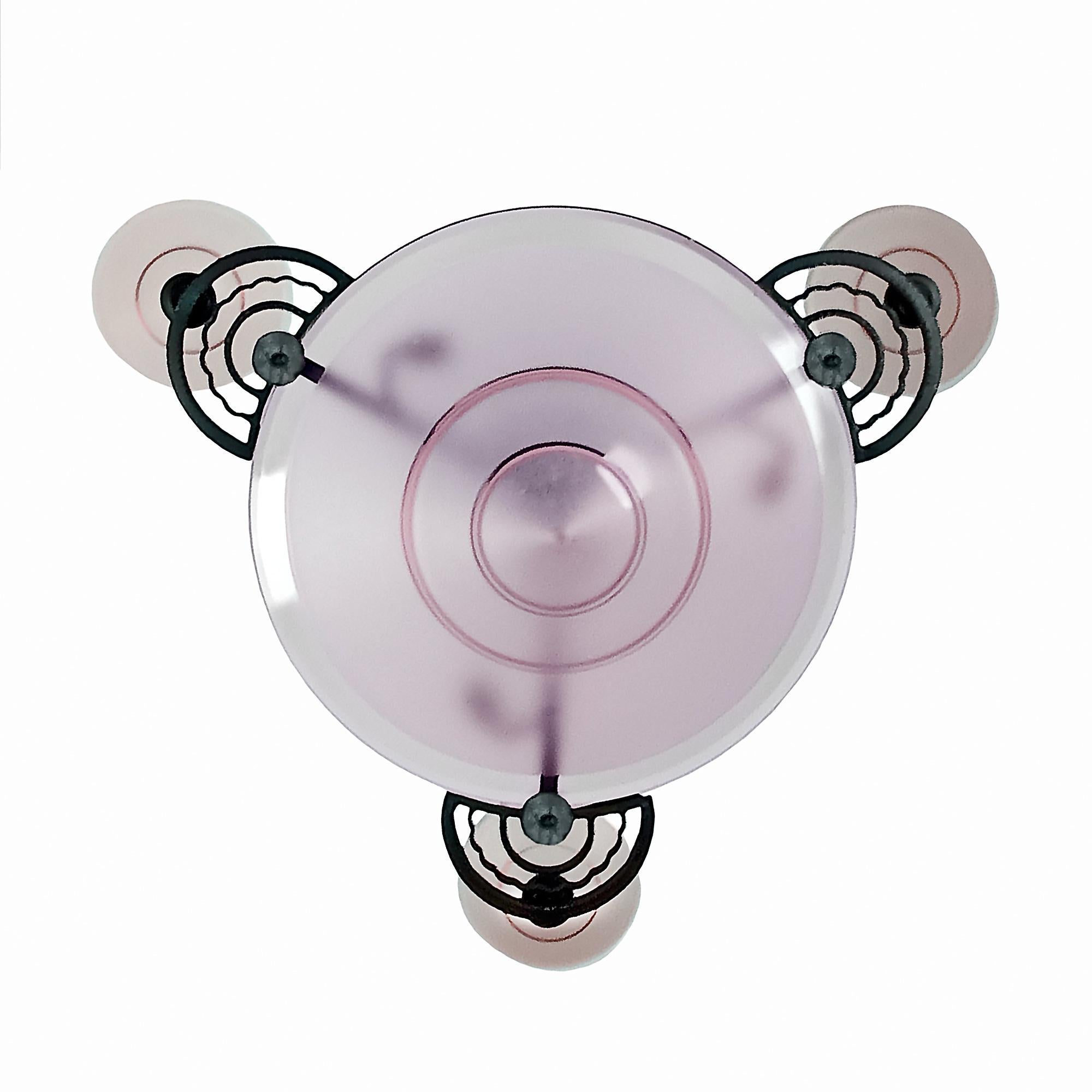 Art-Déco-Kronleuchter mit rosa Glasschalen – Frankreich (Art déco) im Angebot