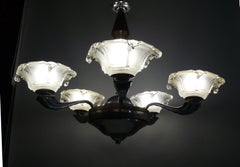 Art Déco Chandelier, EZAN Style, France - Chrome, Wood - 1930