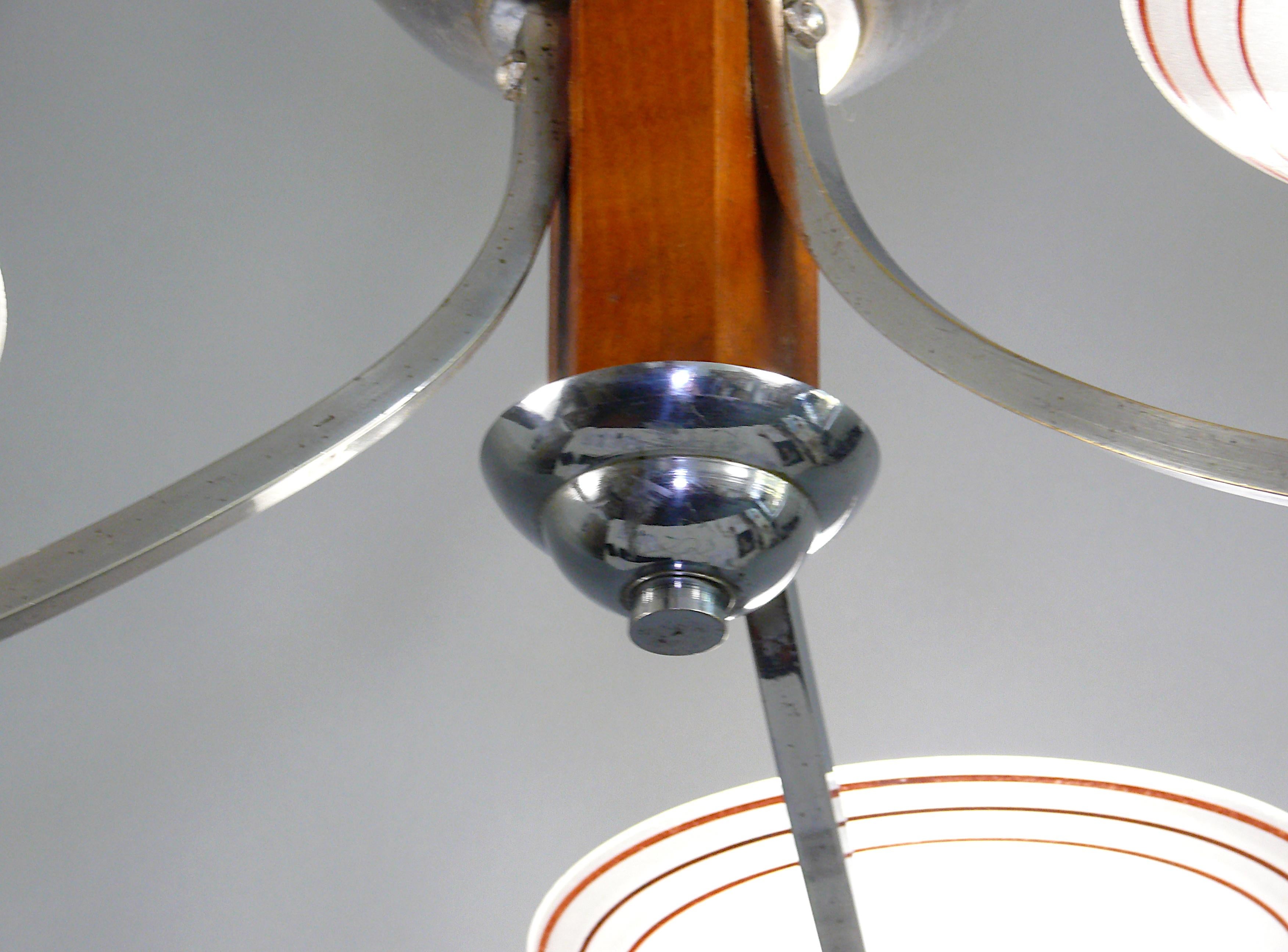 Metal Art Déco Chandelier, France - Chrome, Wood - 1930 For Sale