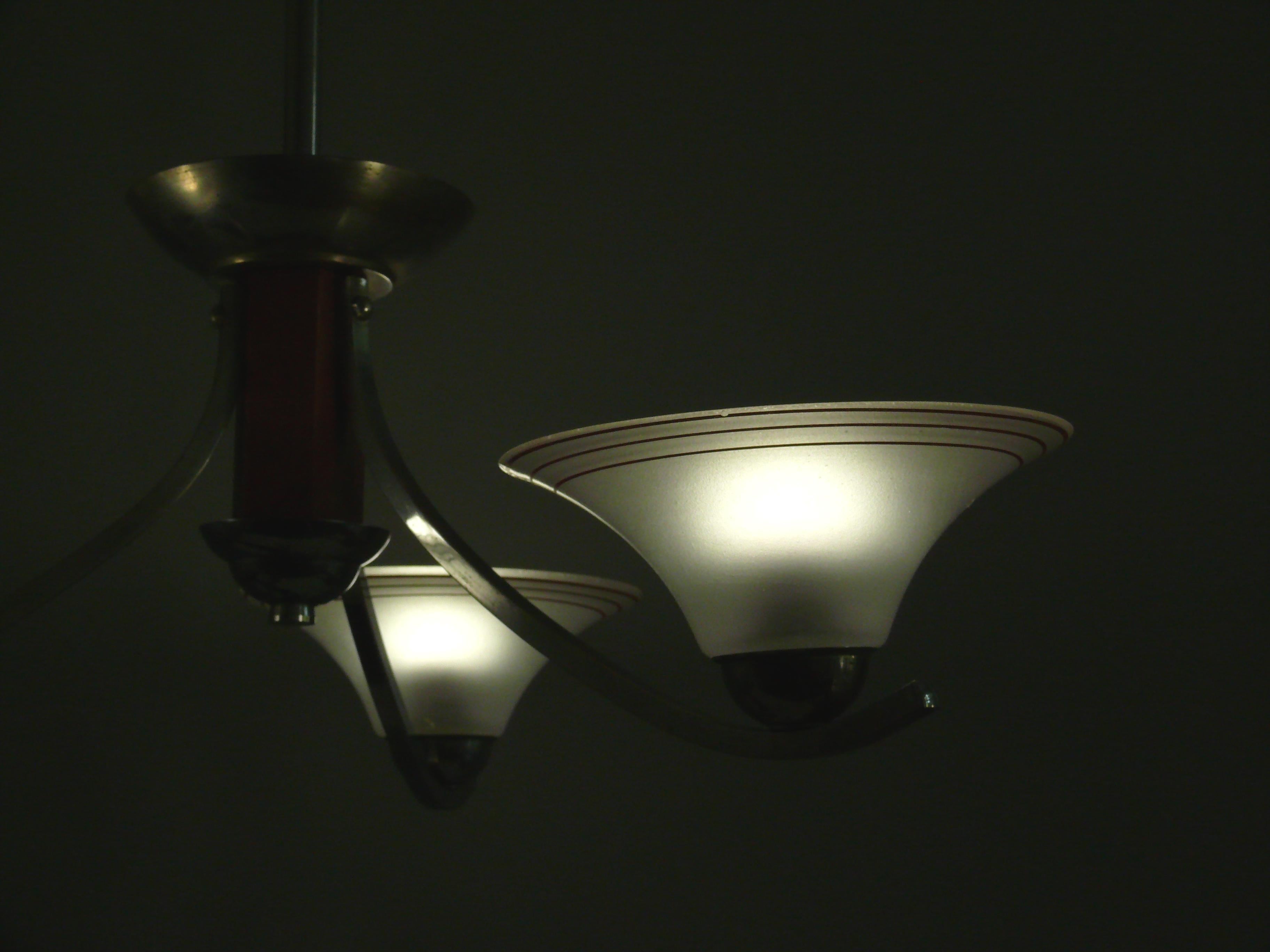 Metal Art Déco Chandelier, France - Chrome, Wood - 1930 For Sale