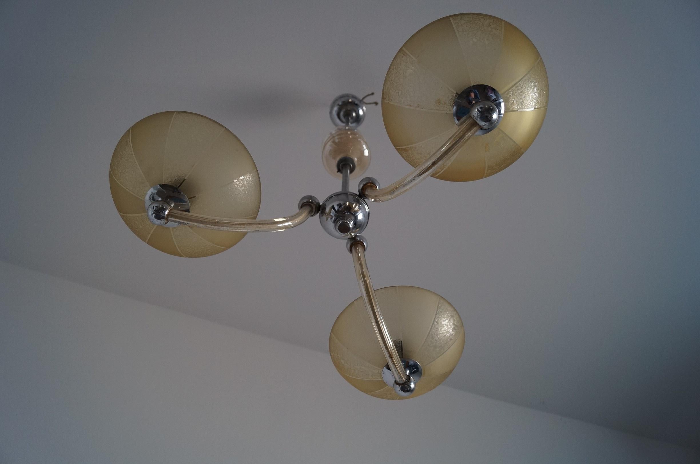 Chrome Art Deco Chandelier from 1940, For Sale