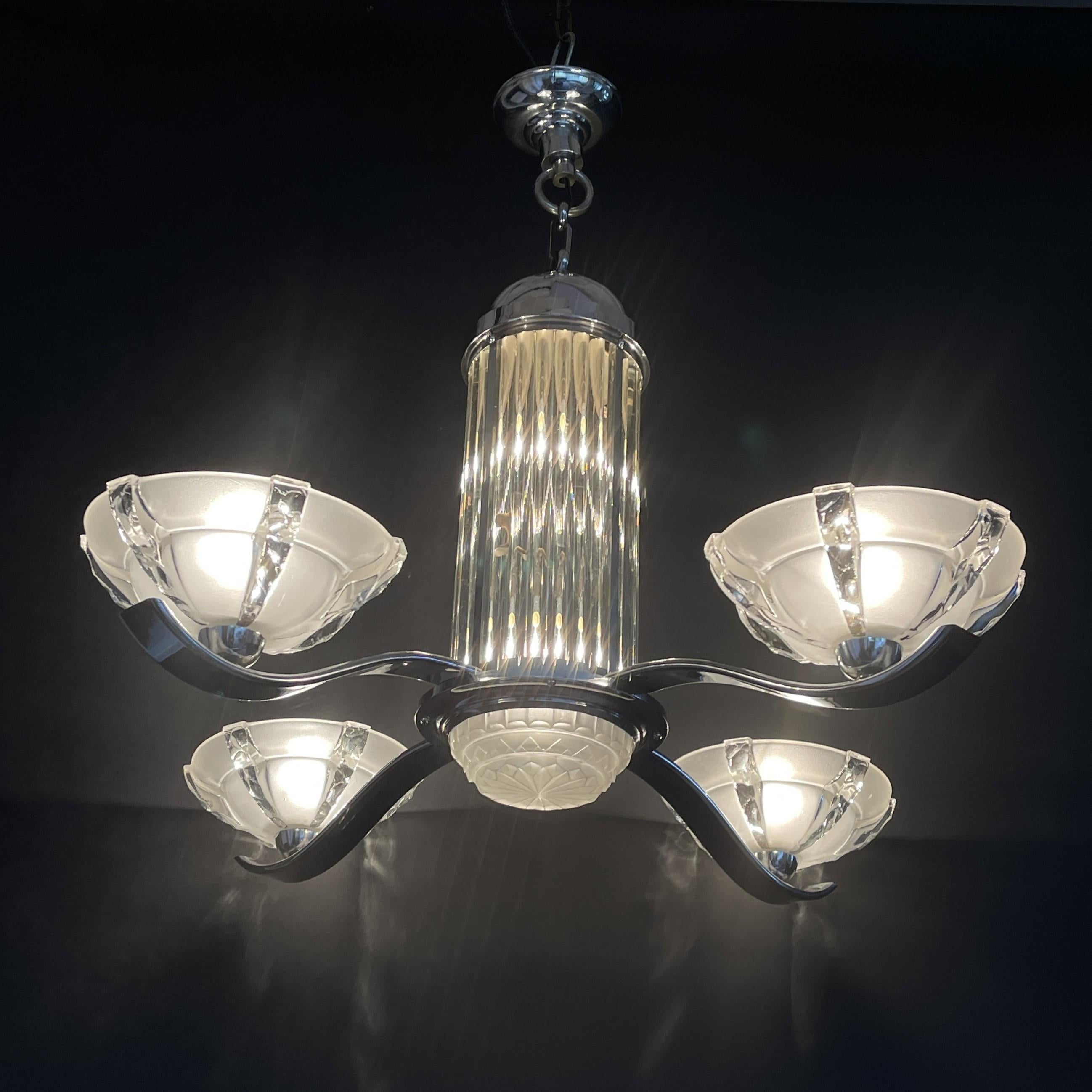 Art Deco chandelier from Petitot & Ezan, 1930s 5