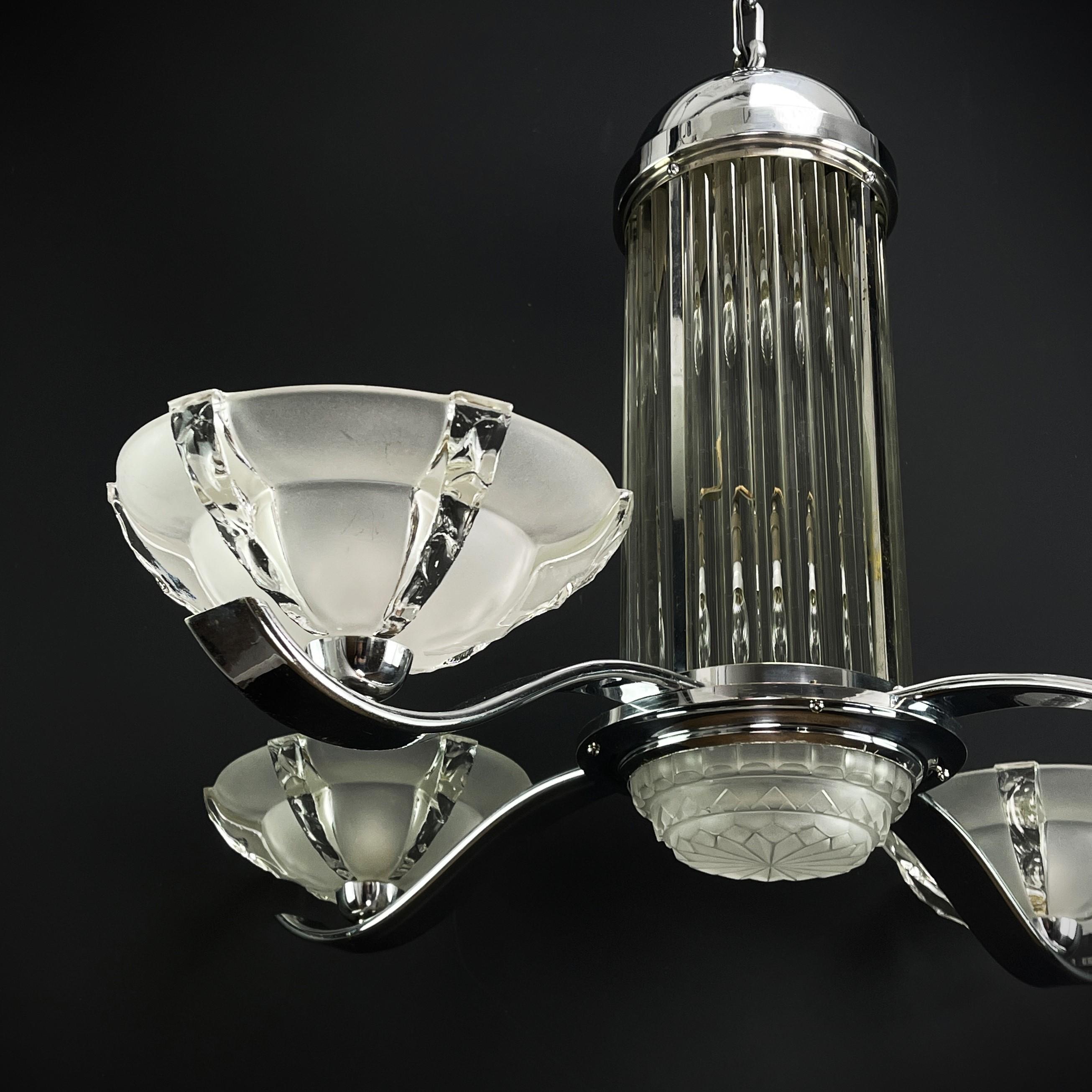 Art Deco chandelier from Petitot & Ezan, 1930s 1