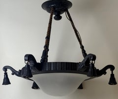 Lampadario Art Deco, vetro lattimo smerigliato, design tedesco, diametro 90 cm