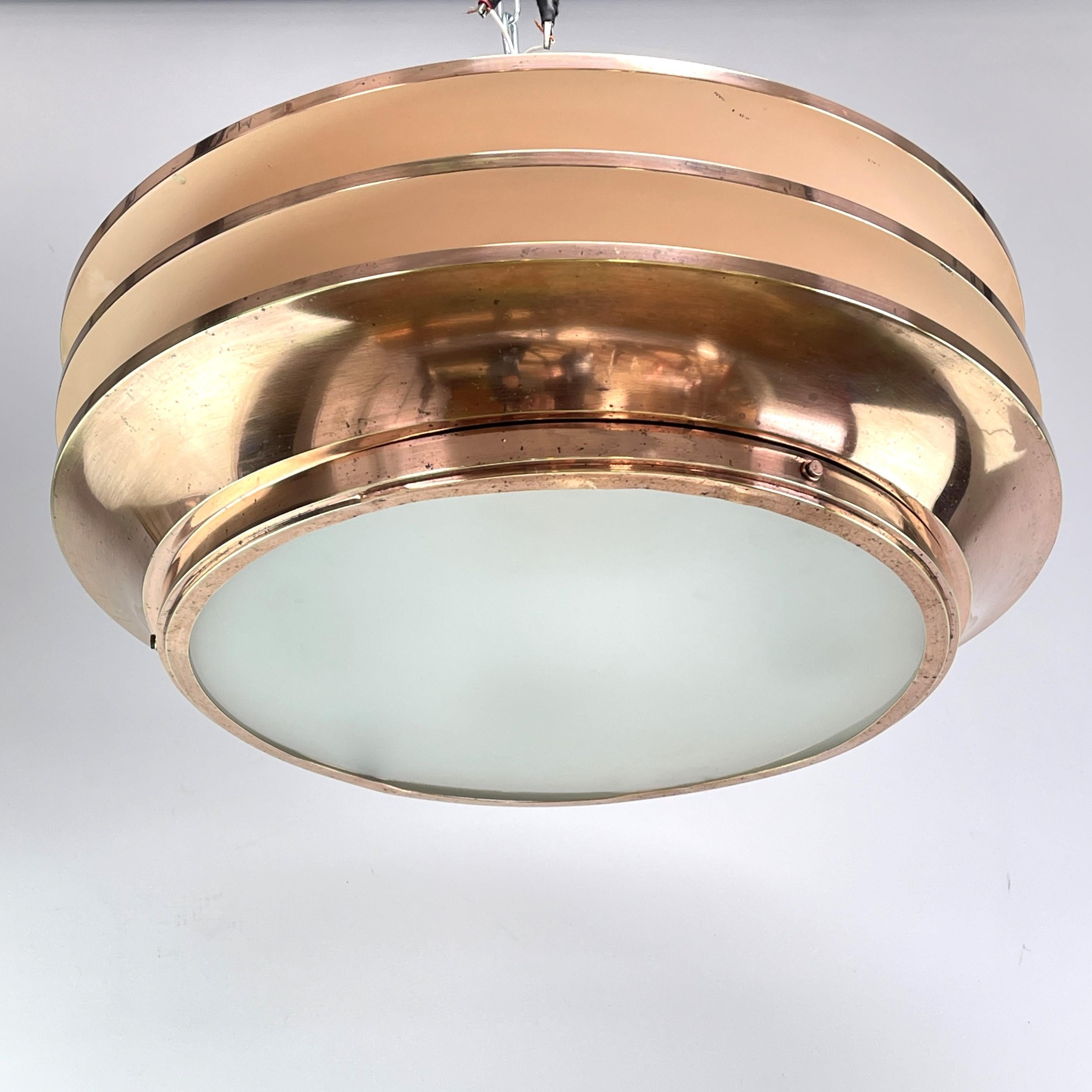 20th Century Art Deco Chandelier hanging Georges Halais for Eloctra, copper, 1930s For Sale
