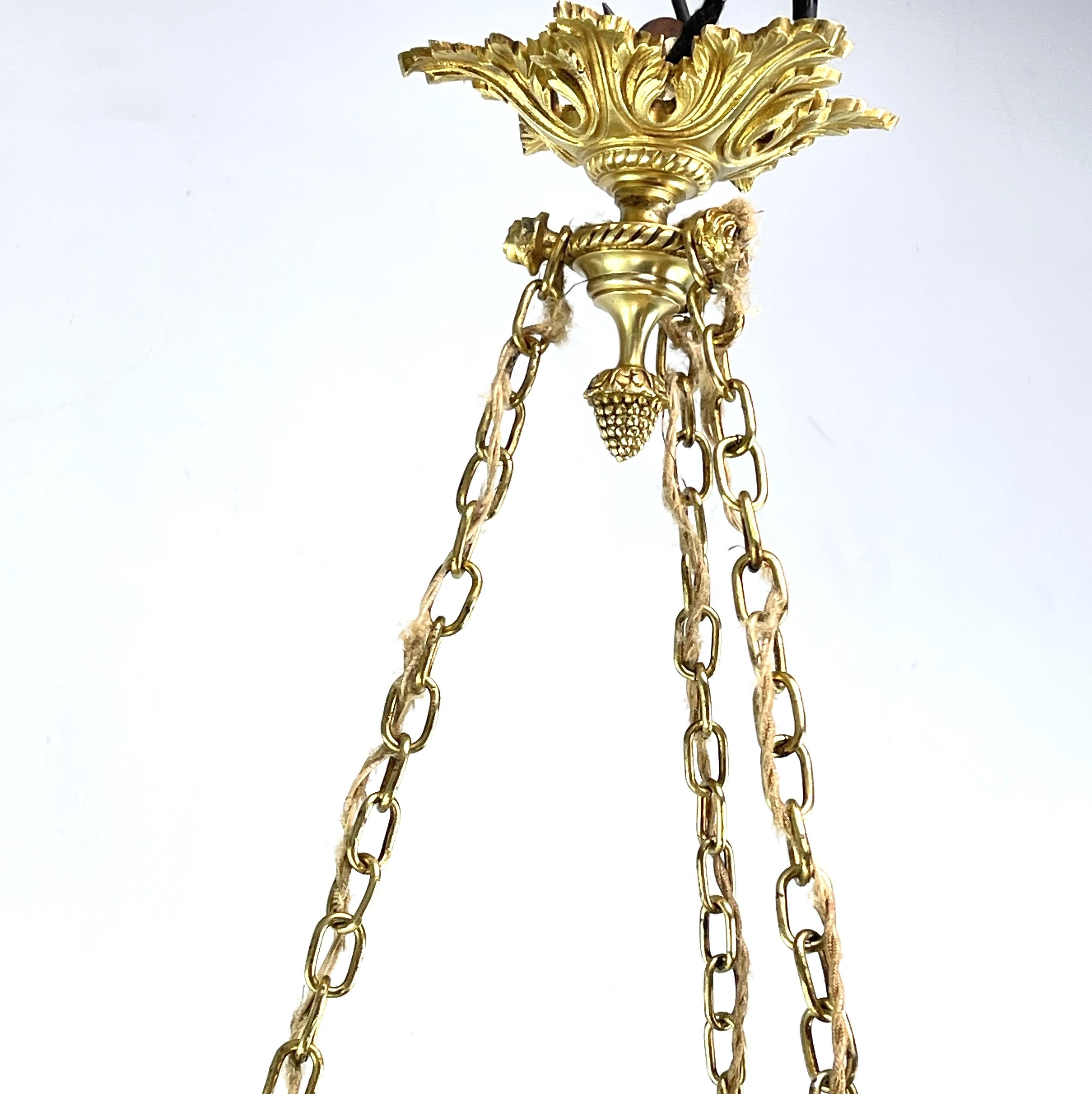 Lampe suspendue Art déco en bronze, bol d'albâtre, années 1920 en vente 1