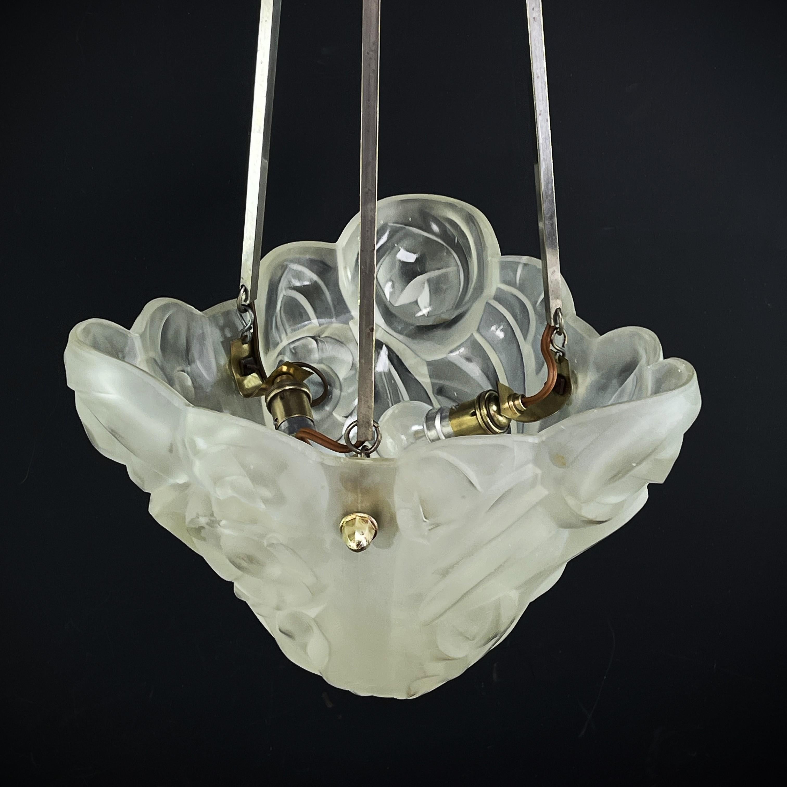 Art Deco Chandelier Hanging Lamp by Dégue, 1930s For Sale 4