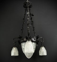 Art Deco Chandelier Hanging Lamp by Dégue, 1930s