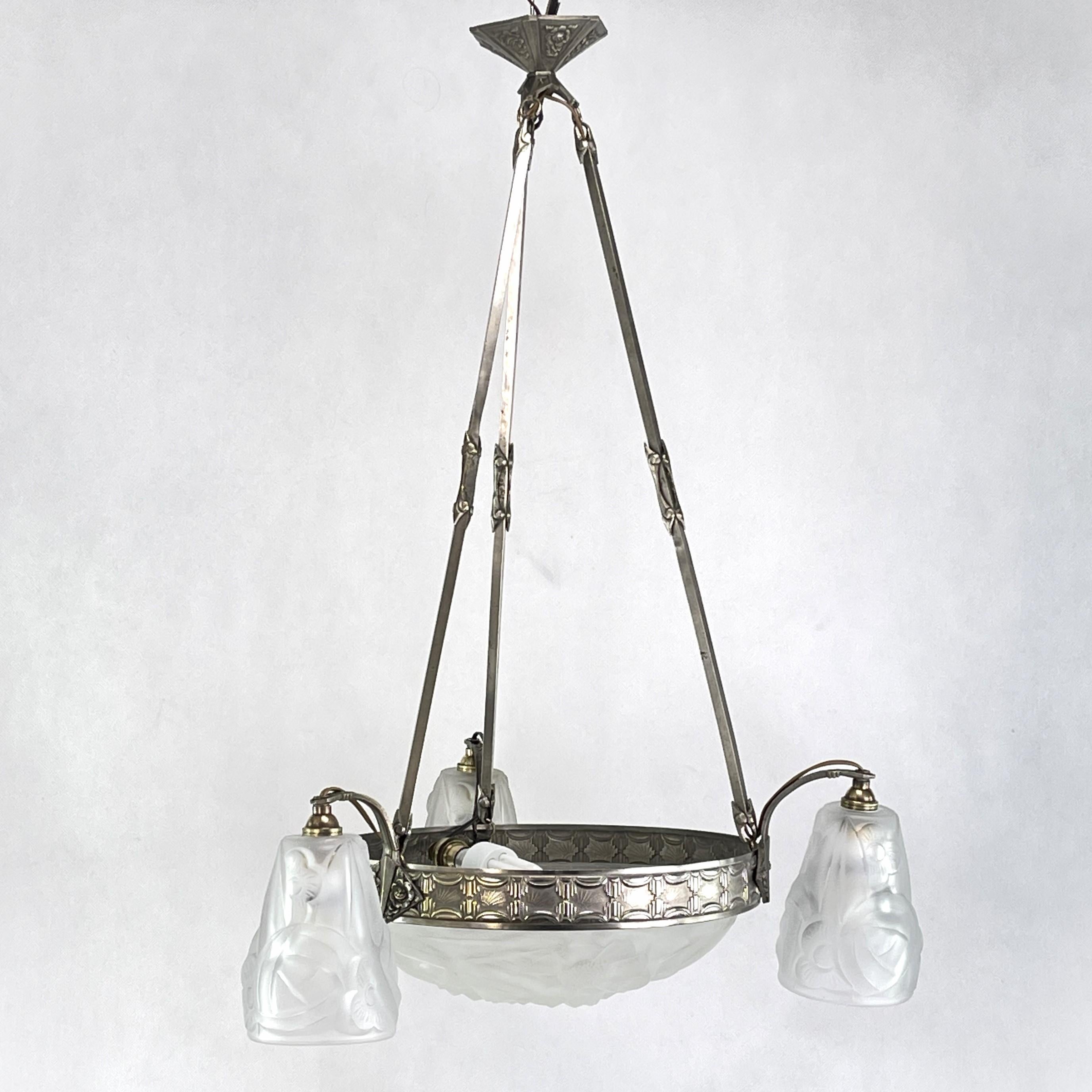 20th Century Art Deco Chandelier Hanging Lamp by Dégue, 1930s