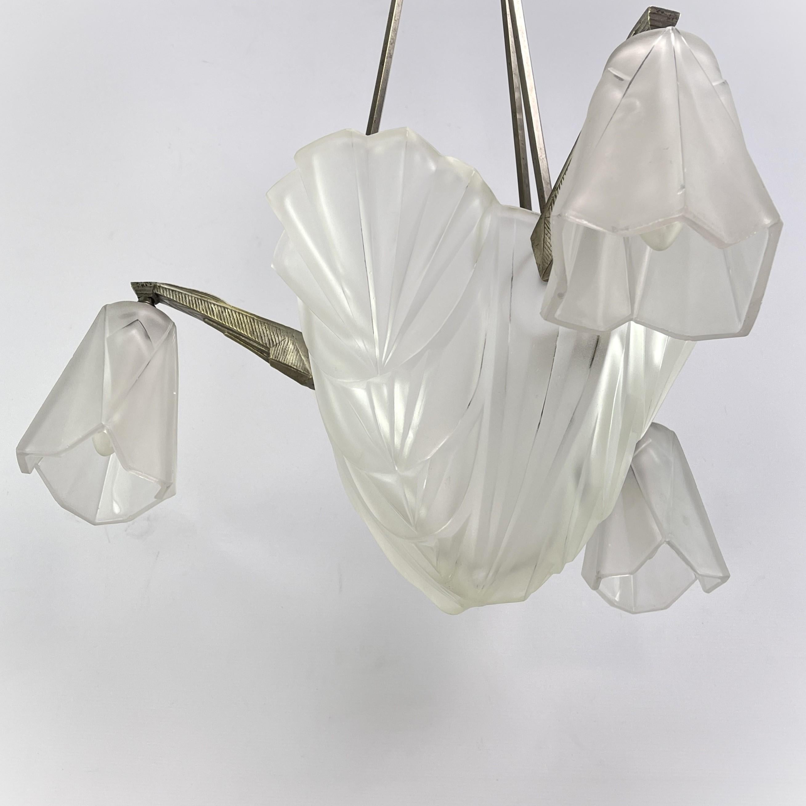 20th Century Art Deco Chandelier Hanging Lamp by Dégue, 1930s