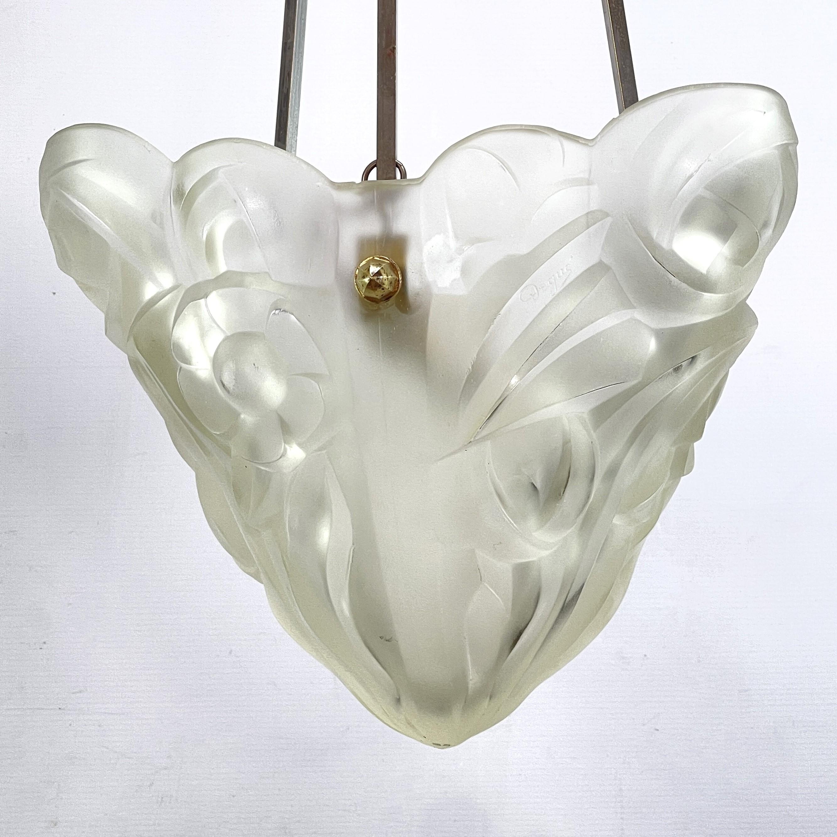 20th Century Art Deco Chandelier Hanging Lamp by Dégue, 1930s For Sale